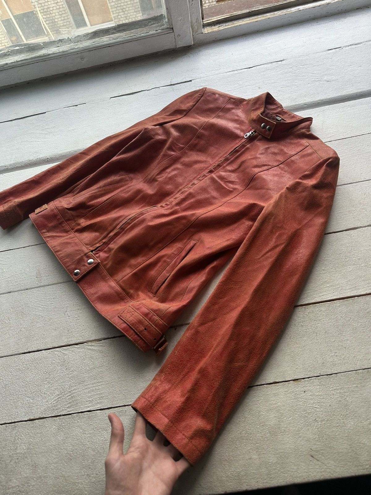 Other 🚨Y2K RICK OWENS TYPE DIRTY SLIM FIT ZIP LEATHER JACKET Size XS / US 0-2 / IT 36-38 - 2 Thumbnail