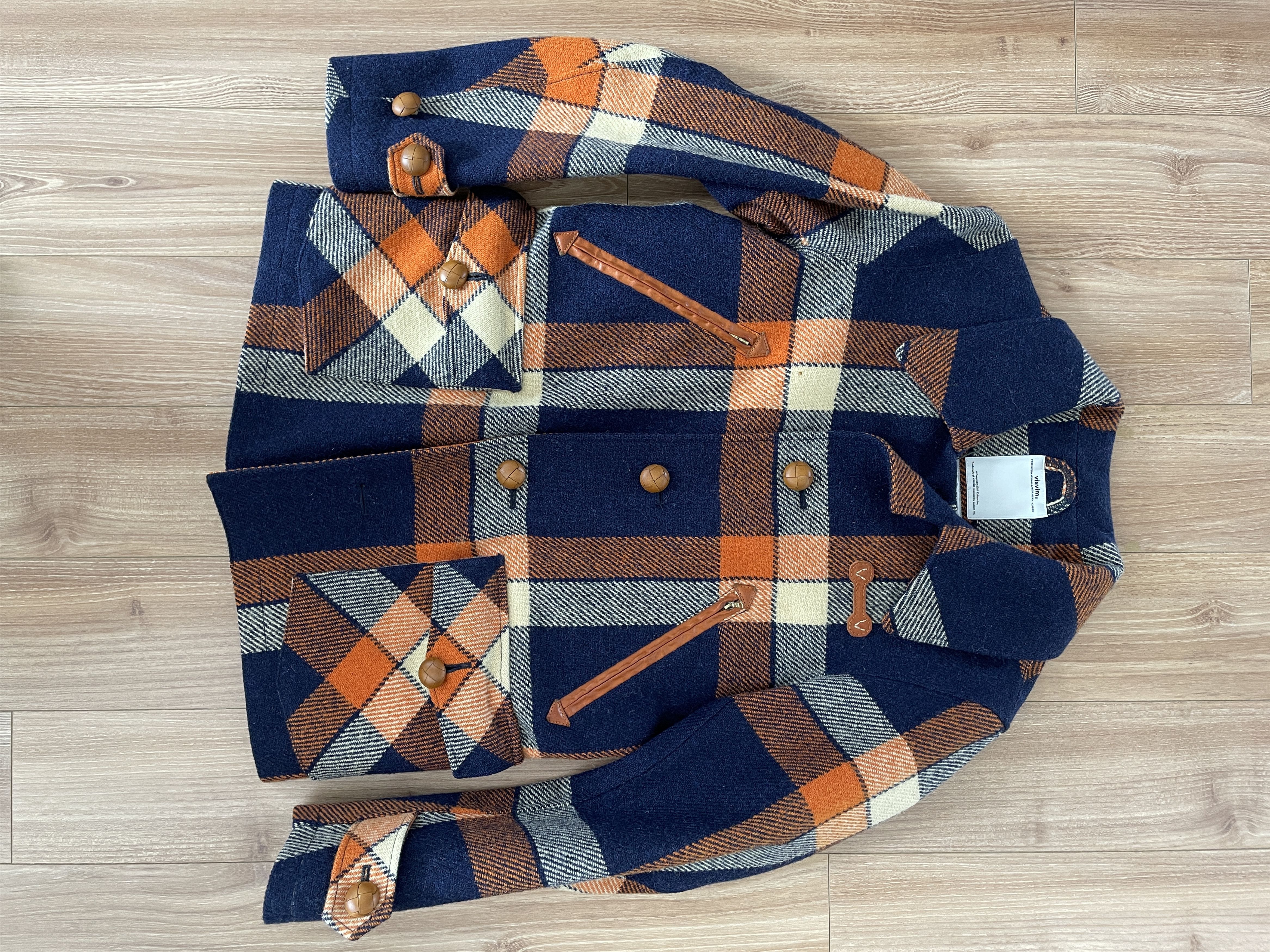 image of Goretex x Harris Tweed Visvim Orion Tweed Jacket Gore-Tex 2L in Navy/Orange Check (Size Small)