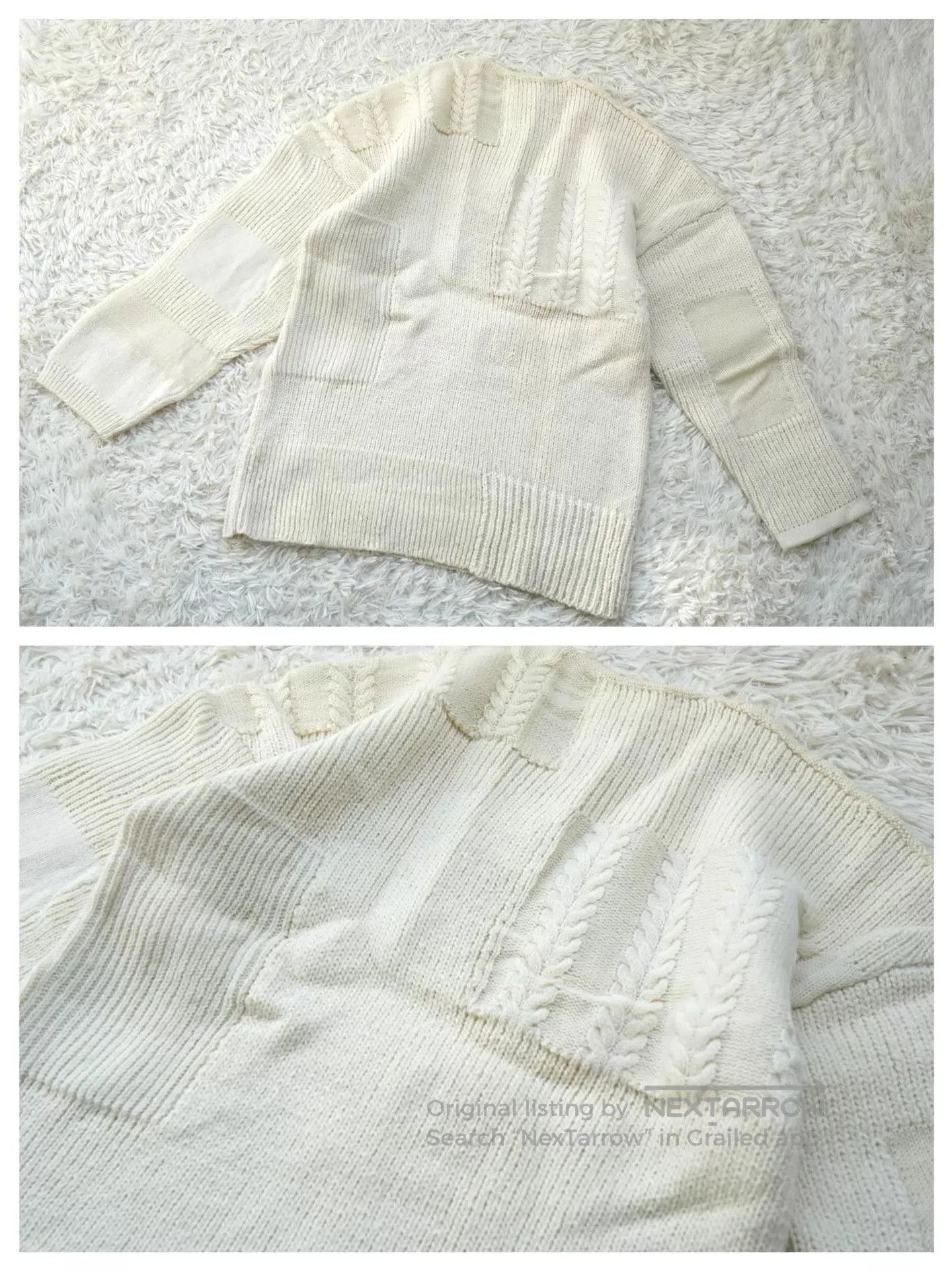 Visvim Beige V-Neck Cable Knit Sweater Size L. Size US L / EU 52-54 / 3 - 7 Thumbnail