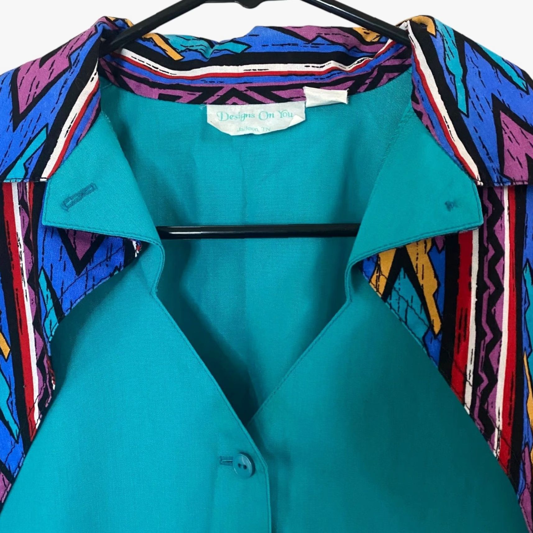 Vintage VINTAGE Designs On You Western Rodeo Button-Up Shirt Womens M Blue Aztec Print Long-Sleeve Size M / US 6-8 / IT 42-44 - 6 Thumbnail