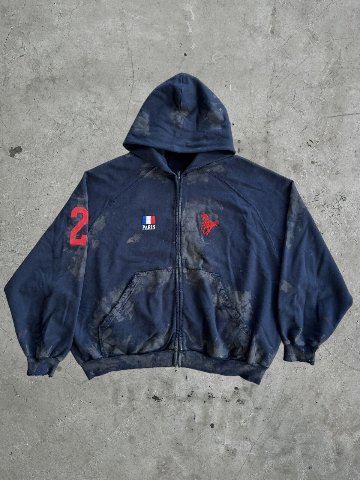 image of Fw/22 Balenciaga Mud Polo Zipup Hoodie in Navy, Men's (Size Large)