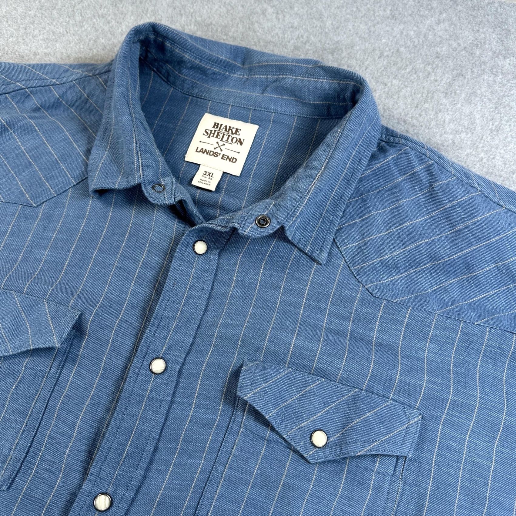 Vintage Blake Shelton x Lands' End Shirt Mens 3XL Blue Striped Western Snap Cotton Twill Shirt Size US XXL / EU 58 / 5 - 2 Thumbnail