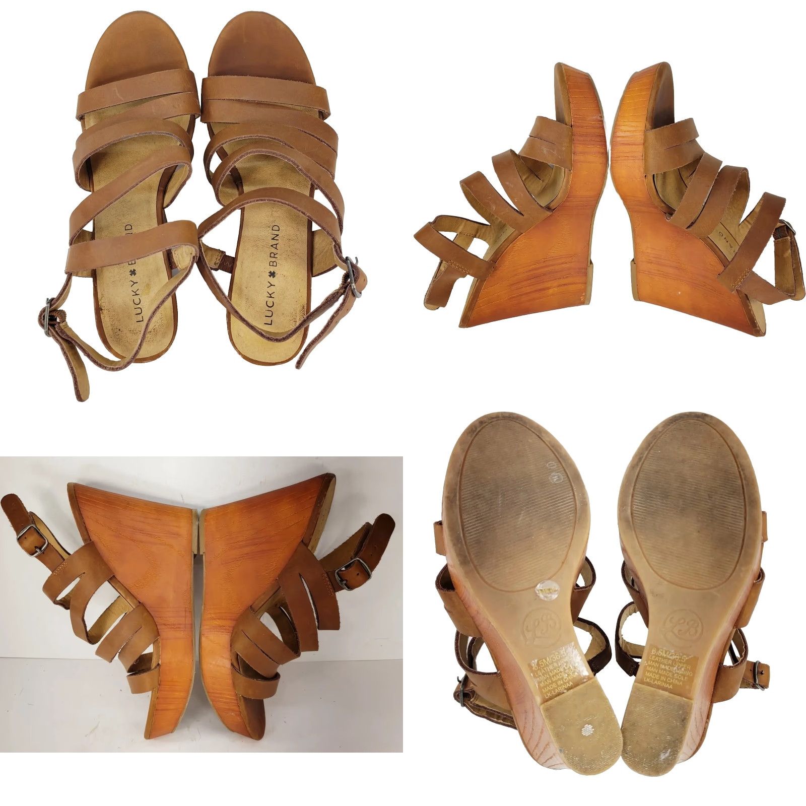 Lucky Brand Lucky Brand Larinaa Platform Wedge Sandals Heels Leather Brown 6.5M/36.5 Womens Open Toe Buckle Platform & Wedges Casual Party Workwear Size US 7 / IT 37 - 8 Thumbnail