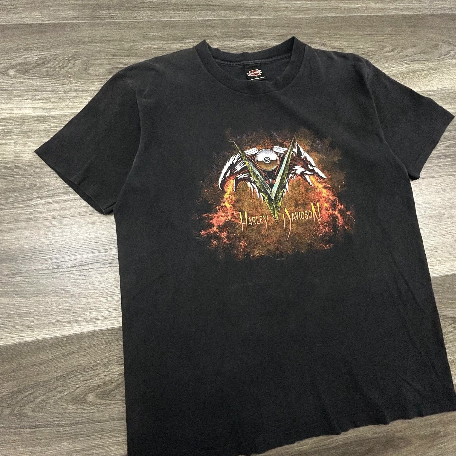 Harley Davidson VINTAGE Harley-Davidson Shirt Mens L Black Wolf V Engine 90s USA T-Shirt Graphic Print Front Back Size US L / EU 52-54 / 3 - 3 Thumbnail