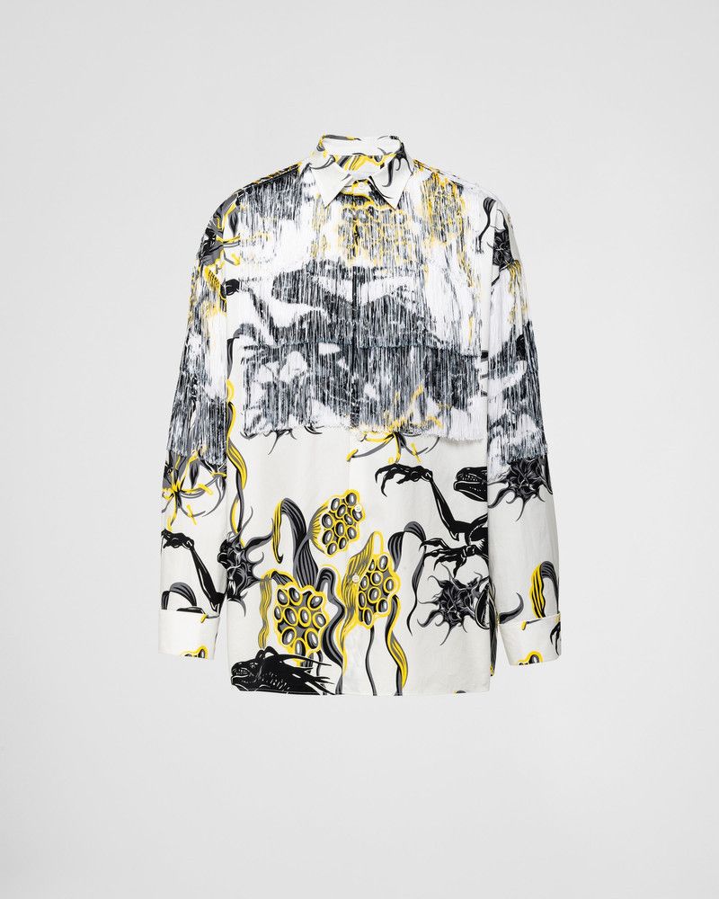 o1mt1gz0226 Printed Cotton Shirt With Fringe in Multicolor