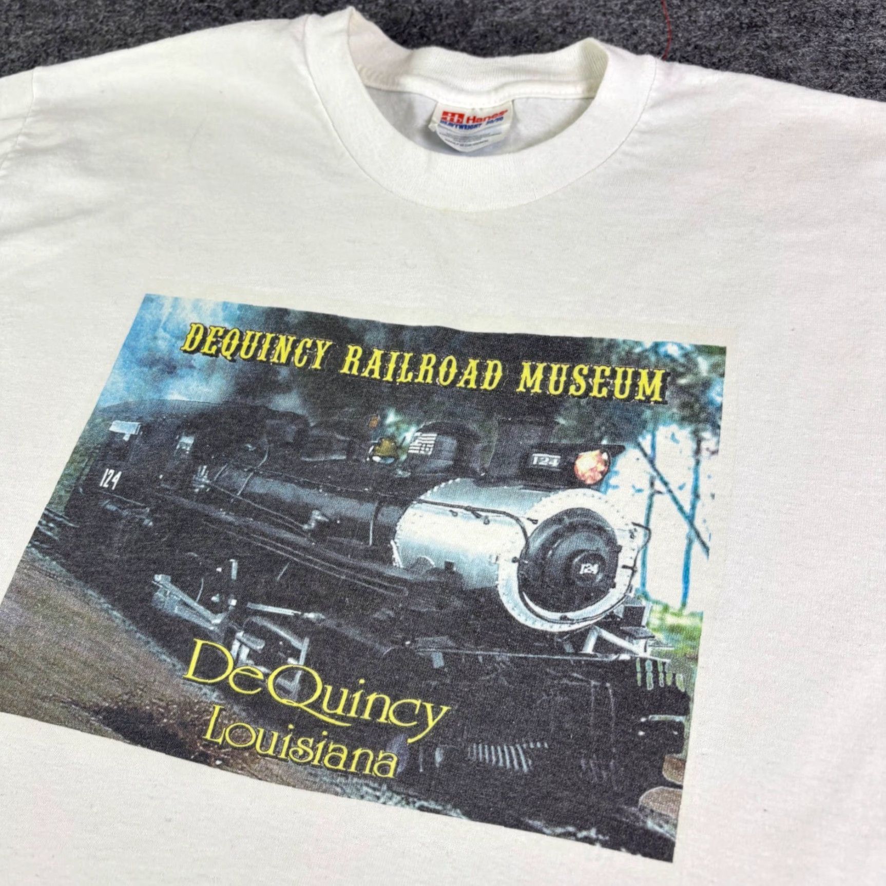 Hanes VINTAGE Hanes DeQuincy Railroad Museum T Shirt Mens Medium White Graphics Tee Railroad Museum Train Graphic Mens White 1990s Size US M / EU 48-50 / 2 - 6 Thumbnail