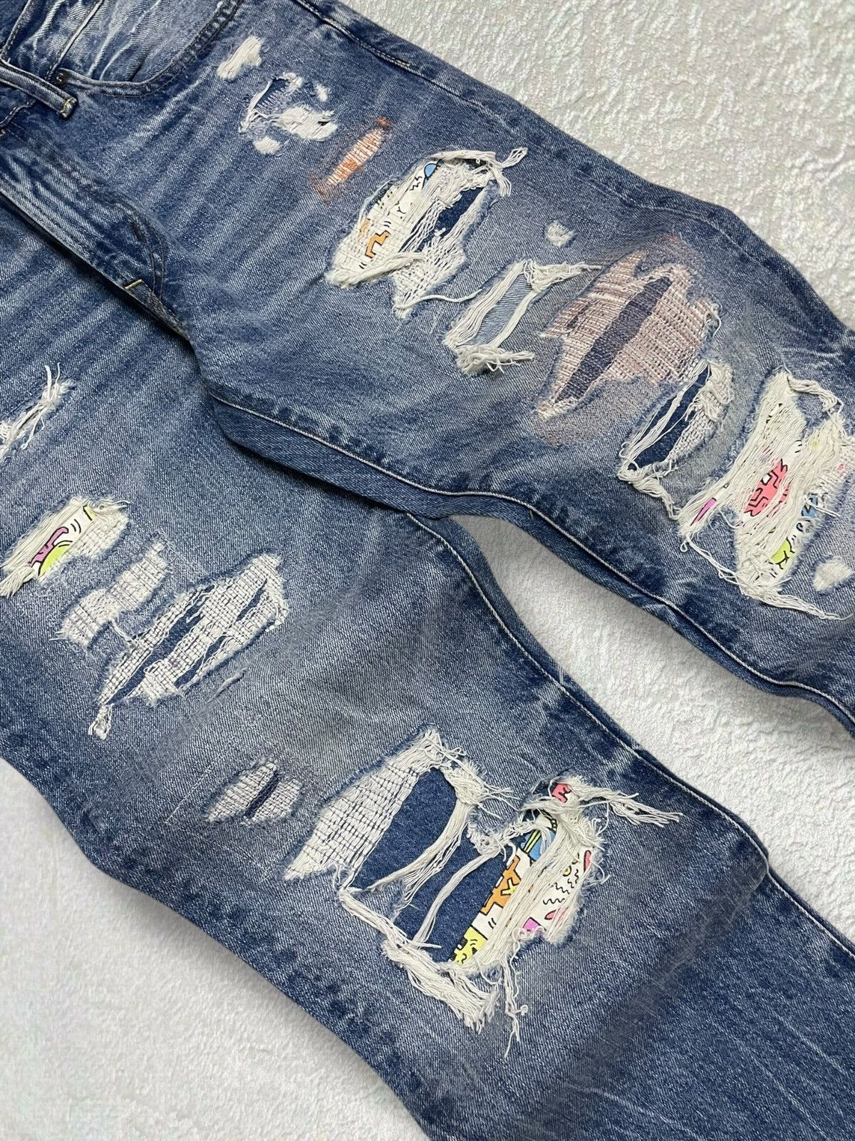 American Eagle Outfitters × Keith Haring × Vintage Designer American Eagle X Keith Hearing Patchwork Boro Denim Size US 32 / EU 48 - 6 Thumbnail