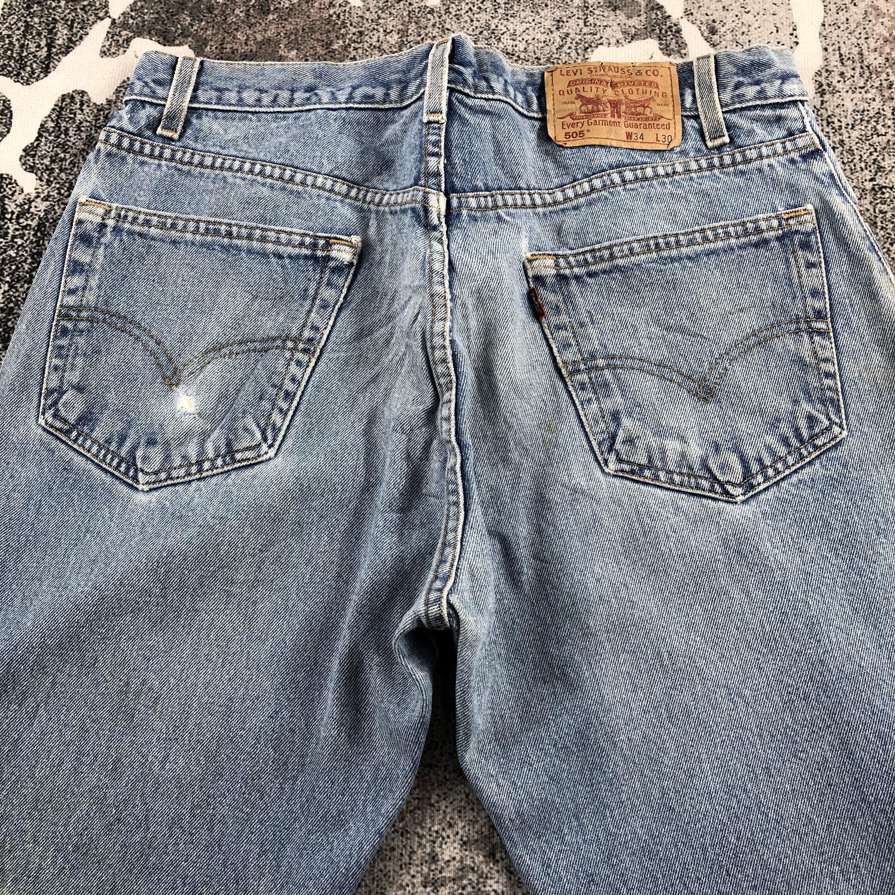 Levi's Vintage 90s Levis 505 Jeans Dirty Faded Blue Denim KJ807 Size US 34 / EU 50 - 4 Thumbnail