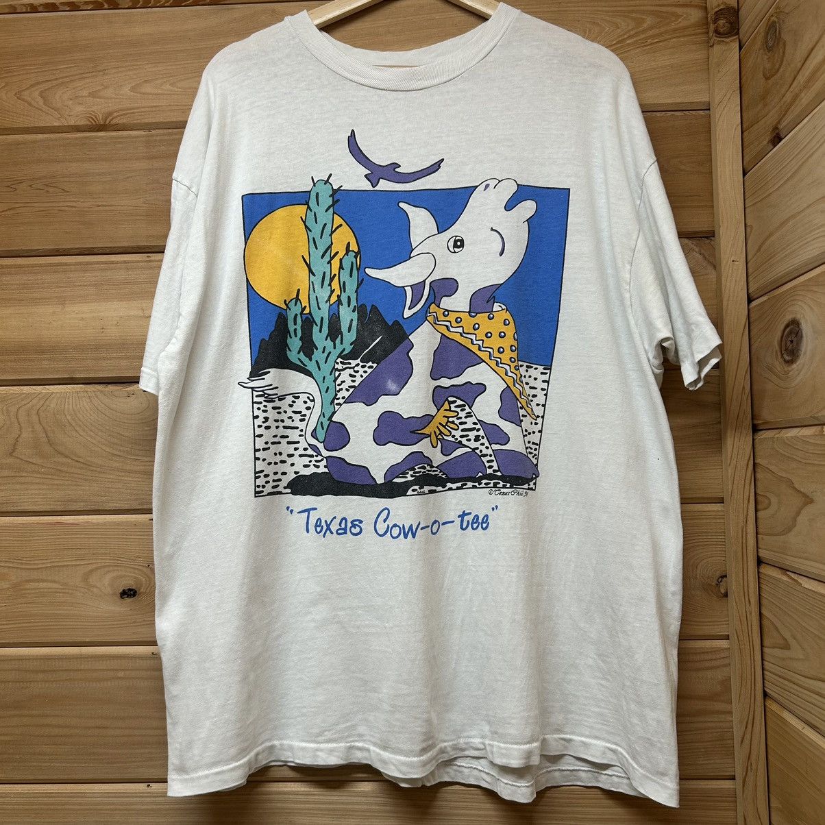 Vintage Vintage 1991 Texas “Cow-O-Tee” Funny Cow Art Style T Shirt Size US XL / EU 56 / 4 - 1 Thumbnail