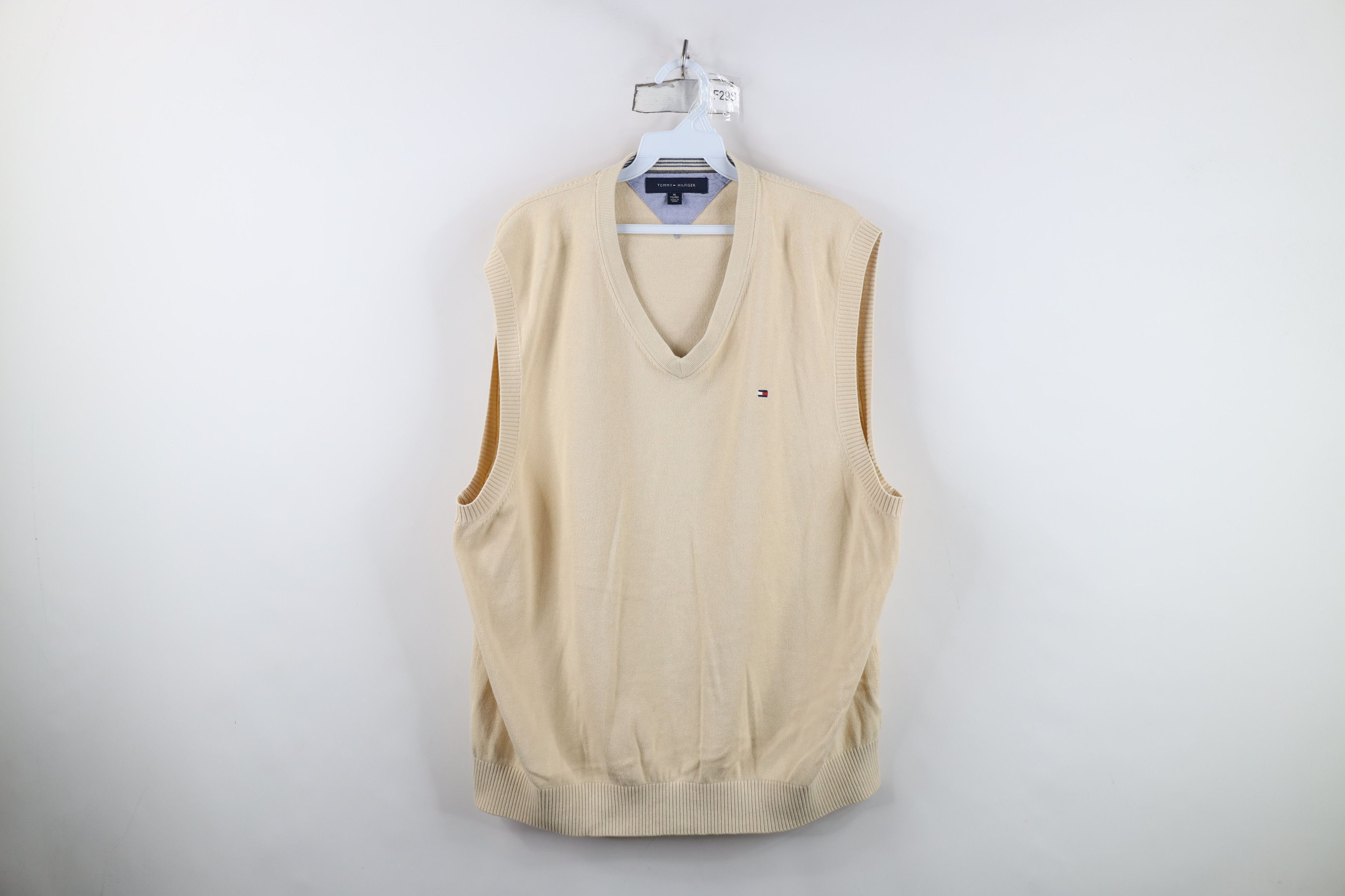 Tommy Hilfiger Vintage Tommy Hilfiger Knit V-Neck Sweater Vest Beige Tan Size US XL / EU 56 / 4 - 1 Thumbnail