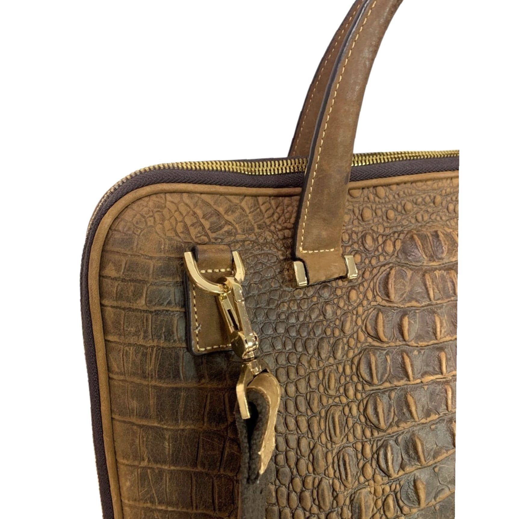 Vintage Genuine Leather Bag Briefcase Brown Crocodile Style Quintessential Size ONE SIZE - 3 Thumbnail
