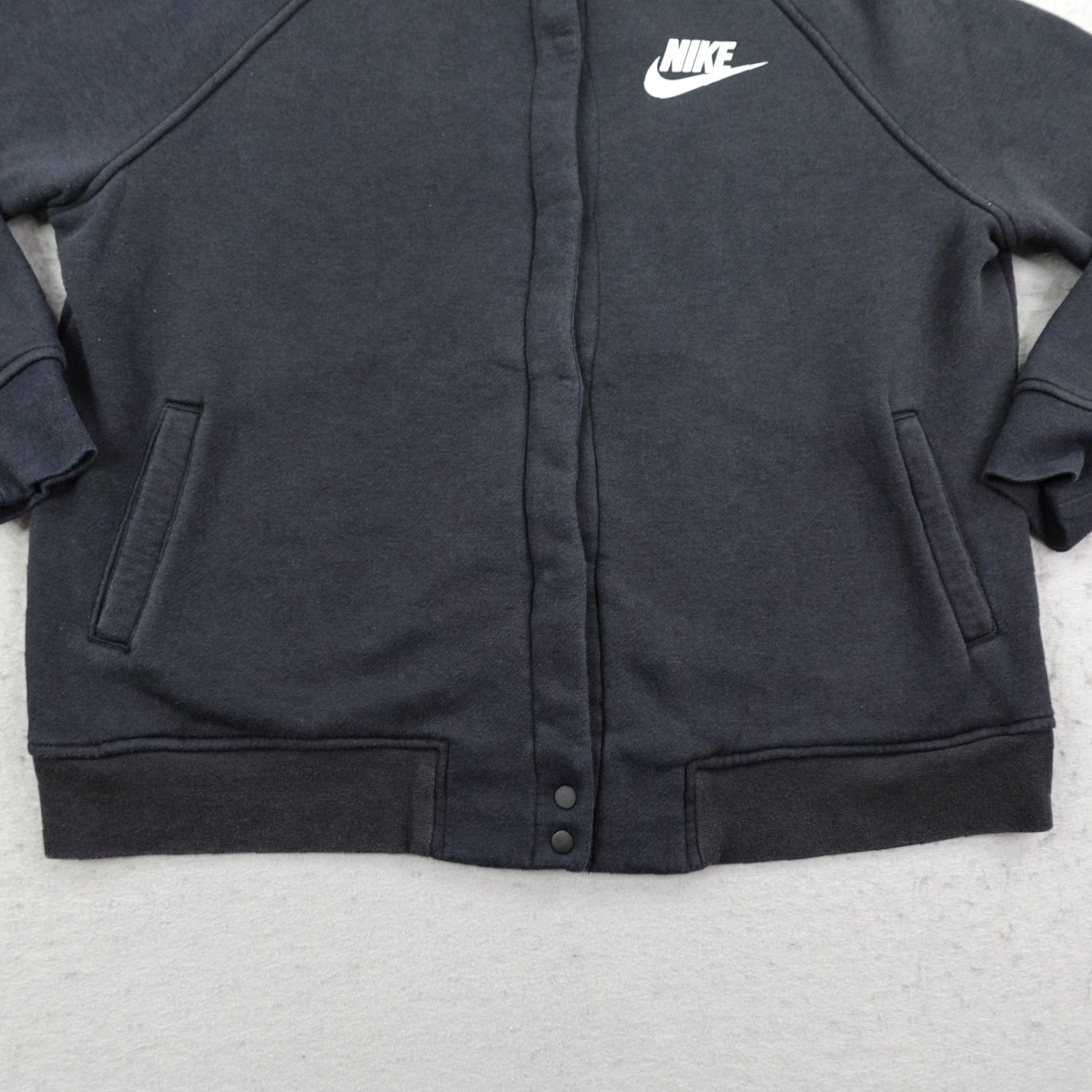 Nike Nike Jacket Womens XL Black NSW Rally Bomber Full Zip Snap-Front Pockets Fleece Mid-Length Casual Sportswear Women Size XL / US 12-14 / IT 48-50 - 3 Thumbnail