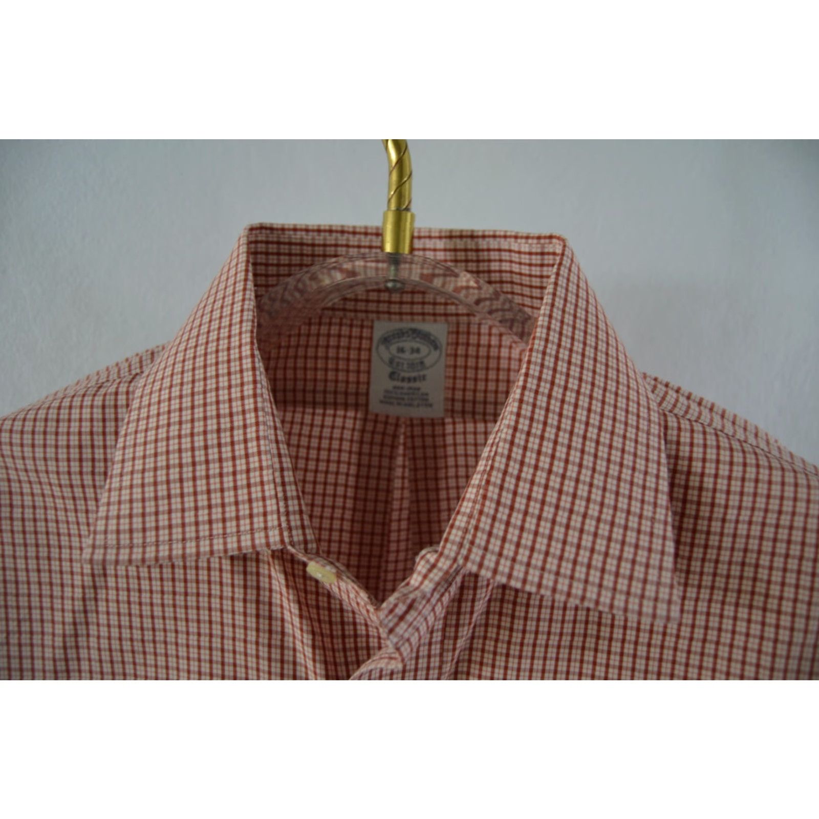 Brooks Brothers Brooks Brothers Men's L/S Shirt Rust Plaid SZ 16 34 Cotton Button-Up Classic Mens Size US L / EU 52-54 / 3 - 4 Thumbnail