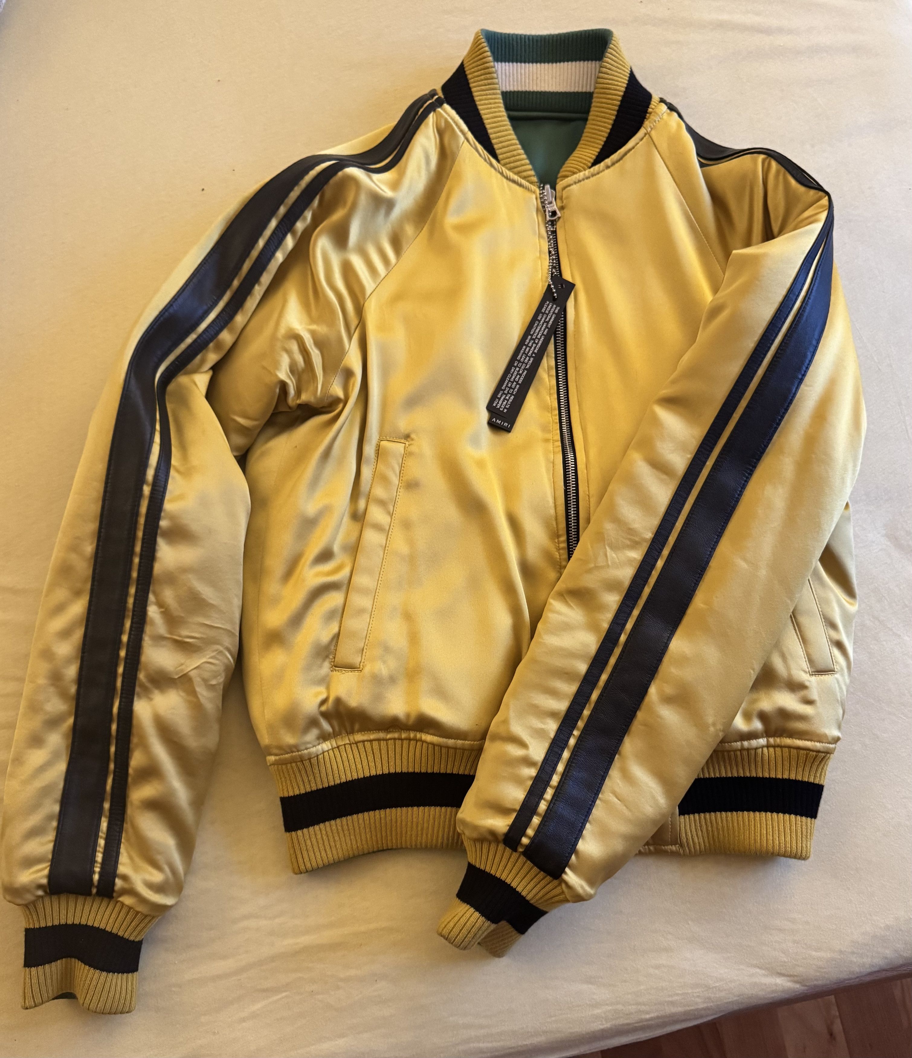 Amiri Amiri Reversible Silk Bomber Jacket Gold/Green Size US XS / EU 42 / 0 - 2 Thumbnail