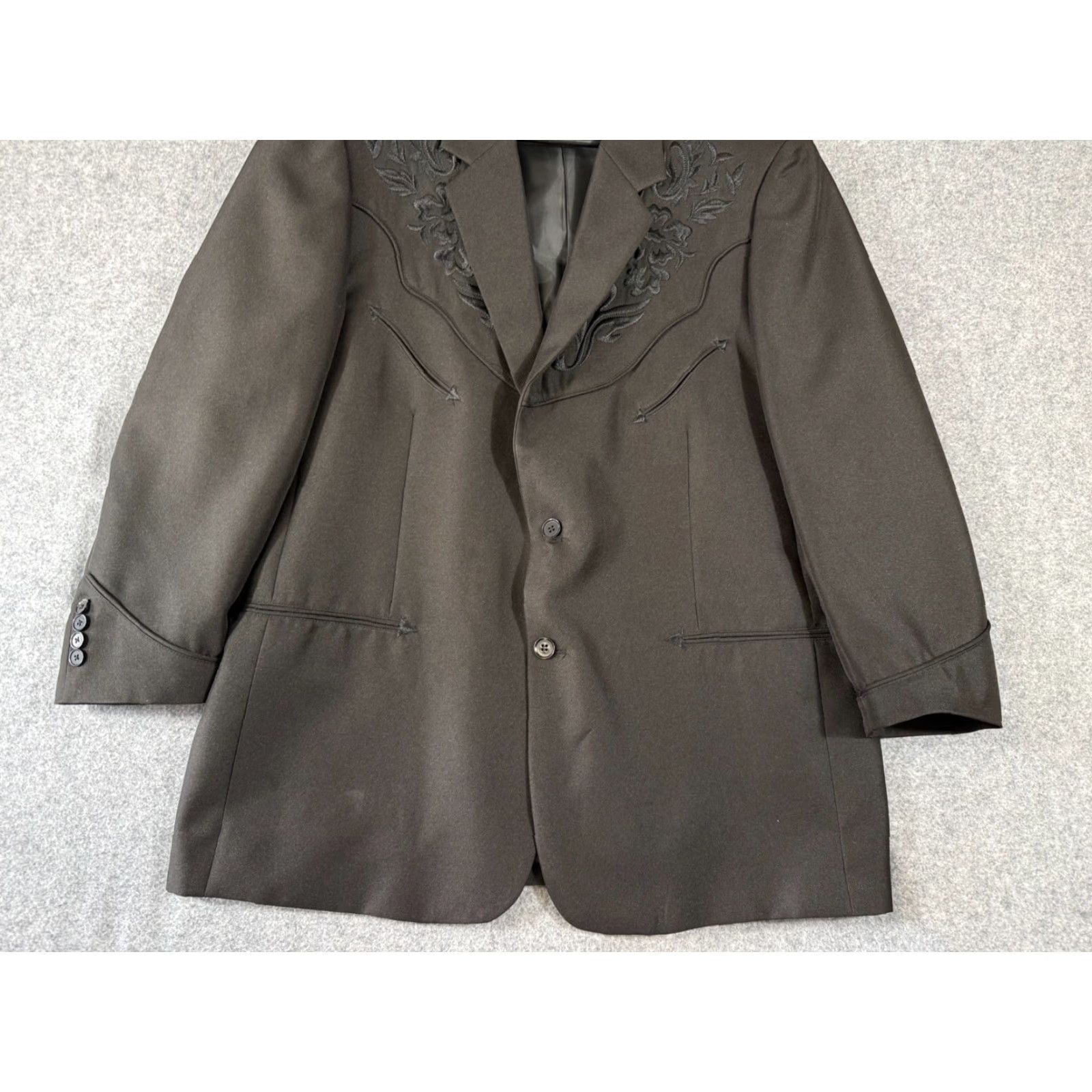 Scully VINTAGE Scully Western Blazer Jacket Mens 46S Black Embroidered Notch Lapel Cowboy Size 46R - 4 Thumbnail