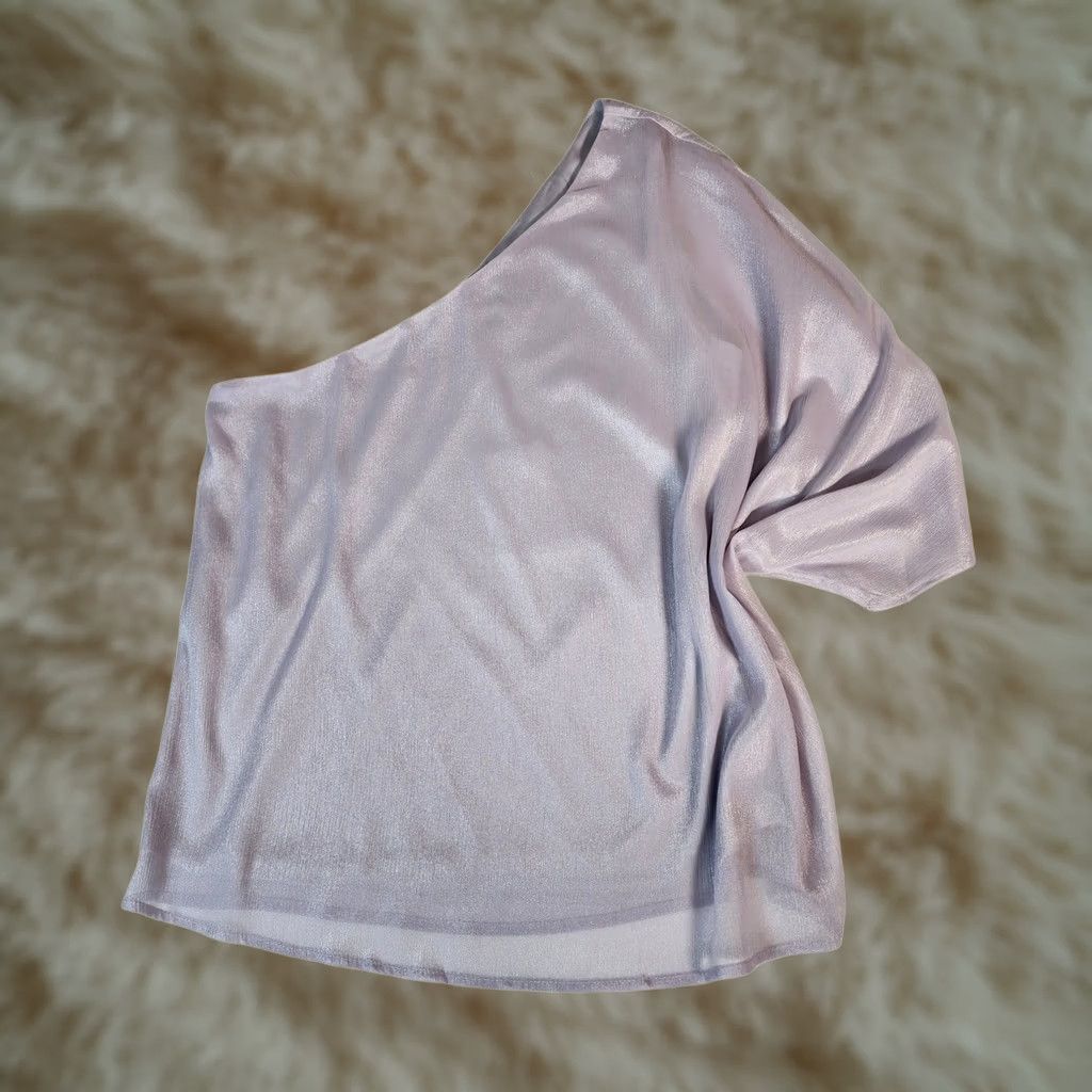 Vintage Andree by Unit Womens Blouse Medium Lavender Silver One Shoulder Shimmer Size M / US 6-8 / IT 42-44 - 1 Thumbnail