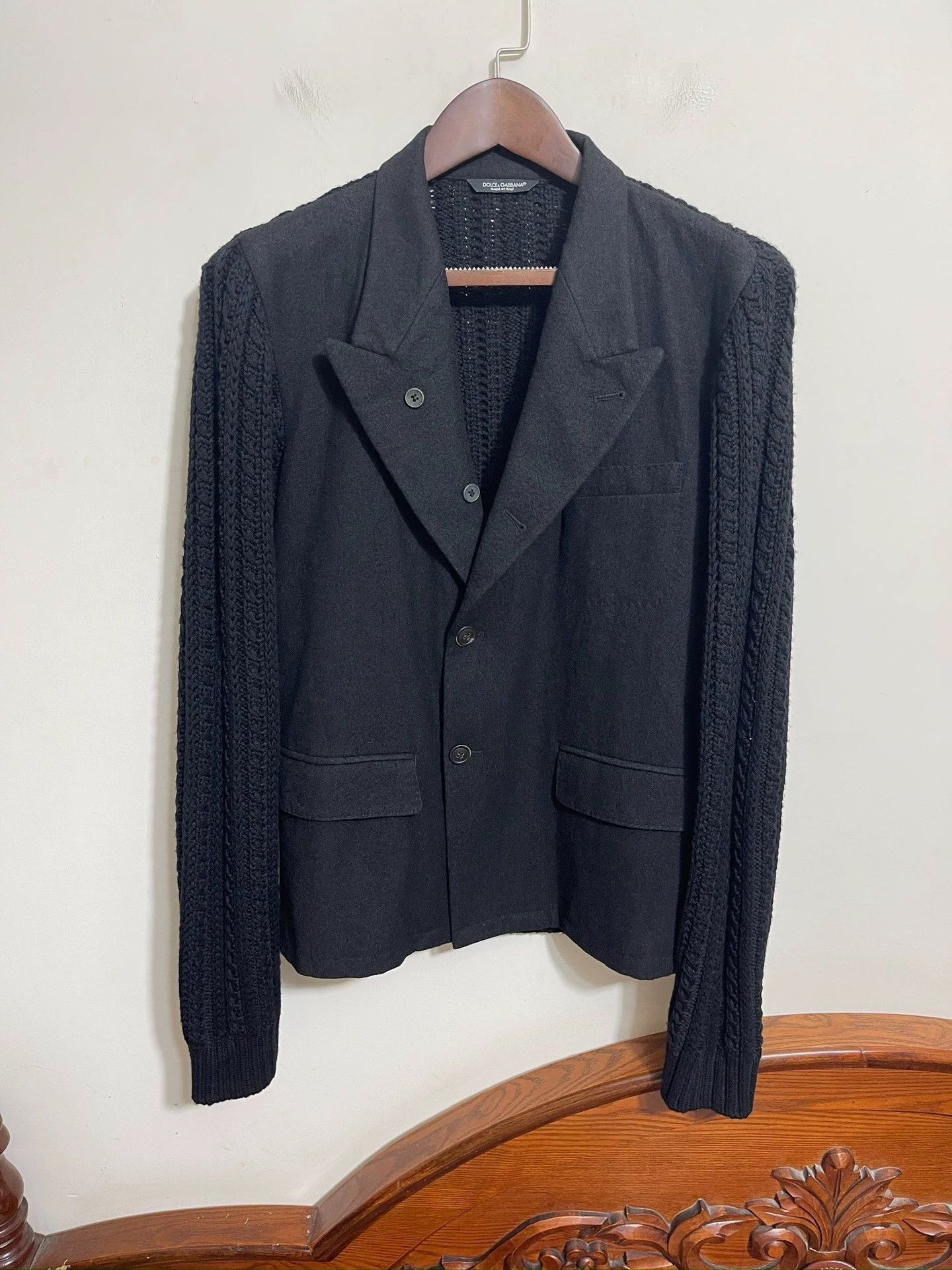 Dolce & Gabbana Black Blazer-Style Jacket with Knit Sleeves, Size L Size US XXS / EU 40 - 1 Thumbnail