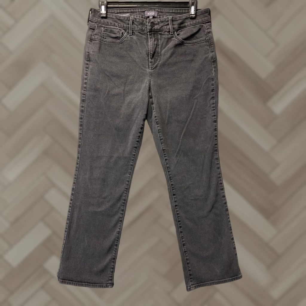 NYDJ VINTAGE? No. NYDJ Jeans Womens 12 Mid Wash Black Marilyn Straight Lift Tuck Stretch /162-1 Size 34" / US 12 / IT 48 - 1 Thumbnail