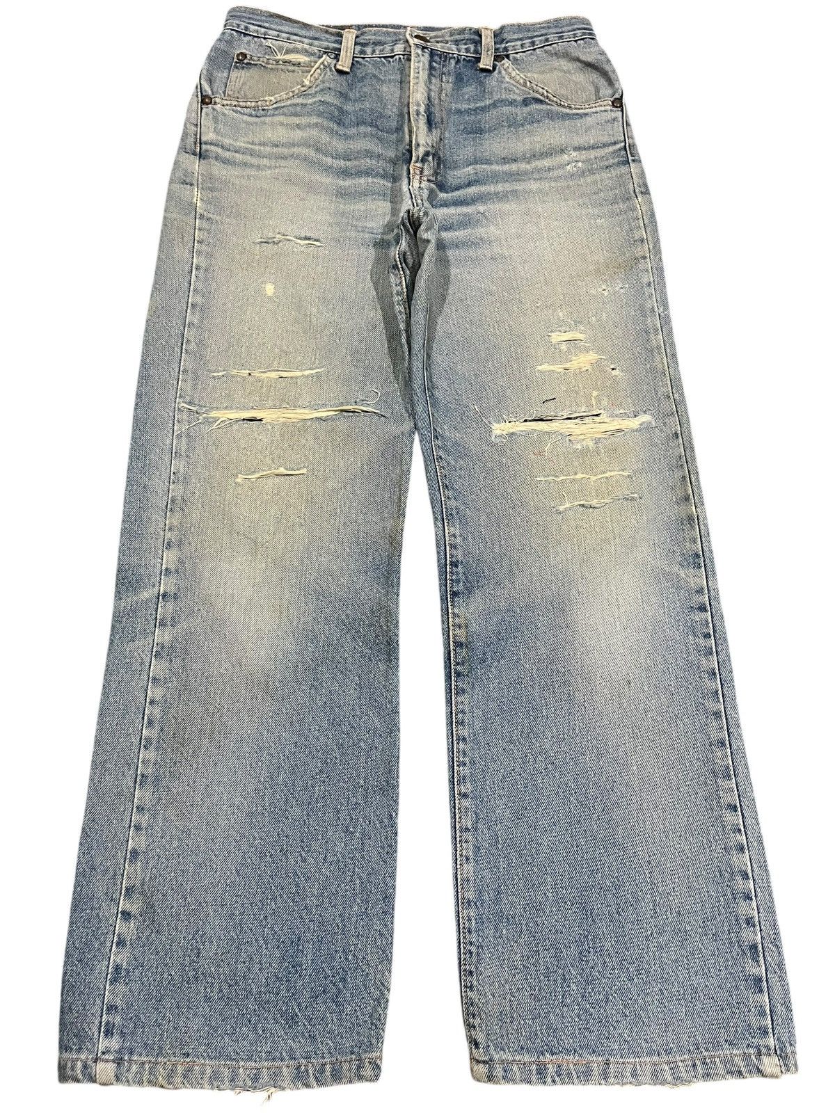 Edwin Vintage Japanese Brand Blue Washed Distressed Wide Leg Jeans Size US 30 / EU 46 - 1 Thumbnail