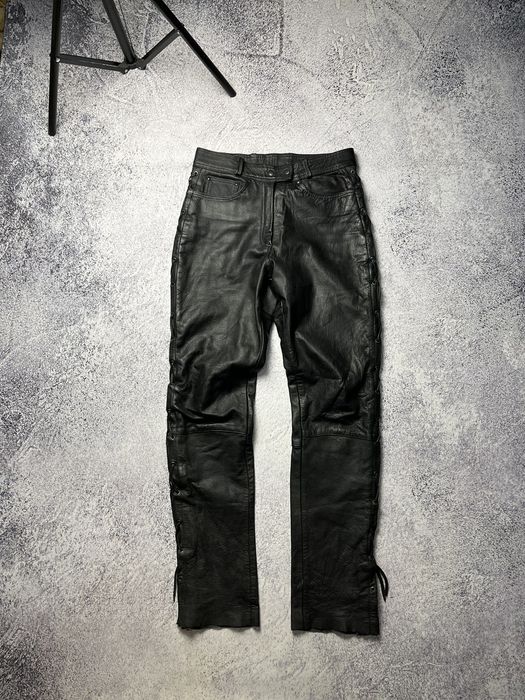 Vintage Mens Vintage Biker Leather Pants stripe's Japanese brand