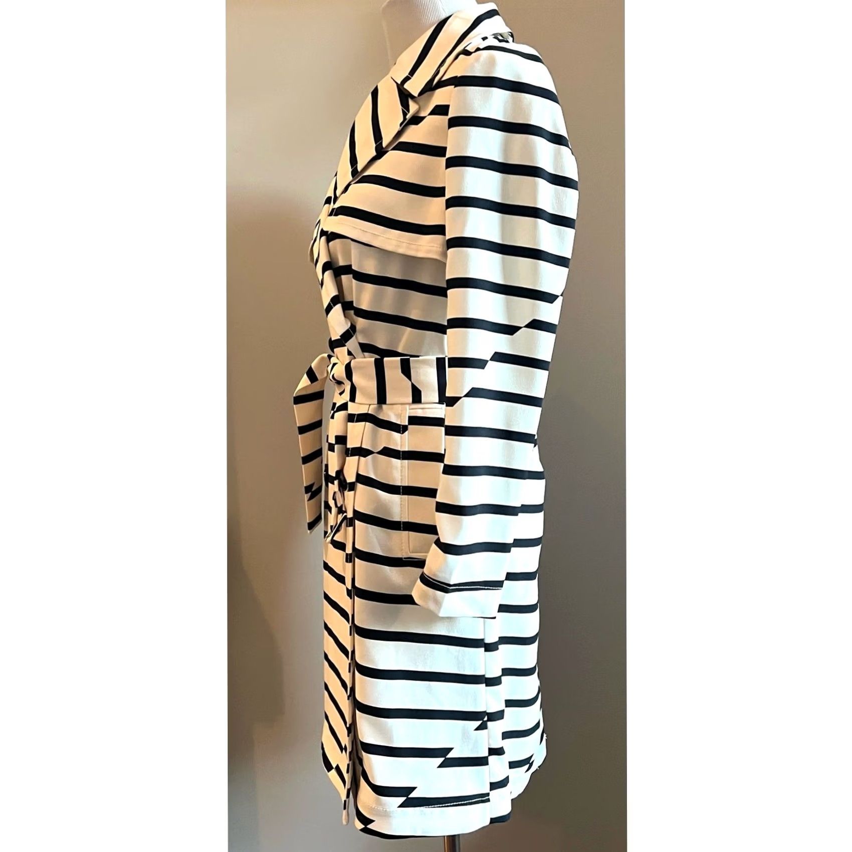Madewell Madewell Trench Coat Jacket Striped Belted Women’s XS Black & Ivory Multicolor Pattern Long Sleeve Button Size XS / US 0-2 / IT 36-38 - 7 Thumbnail