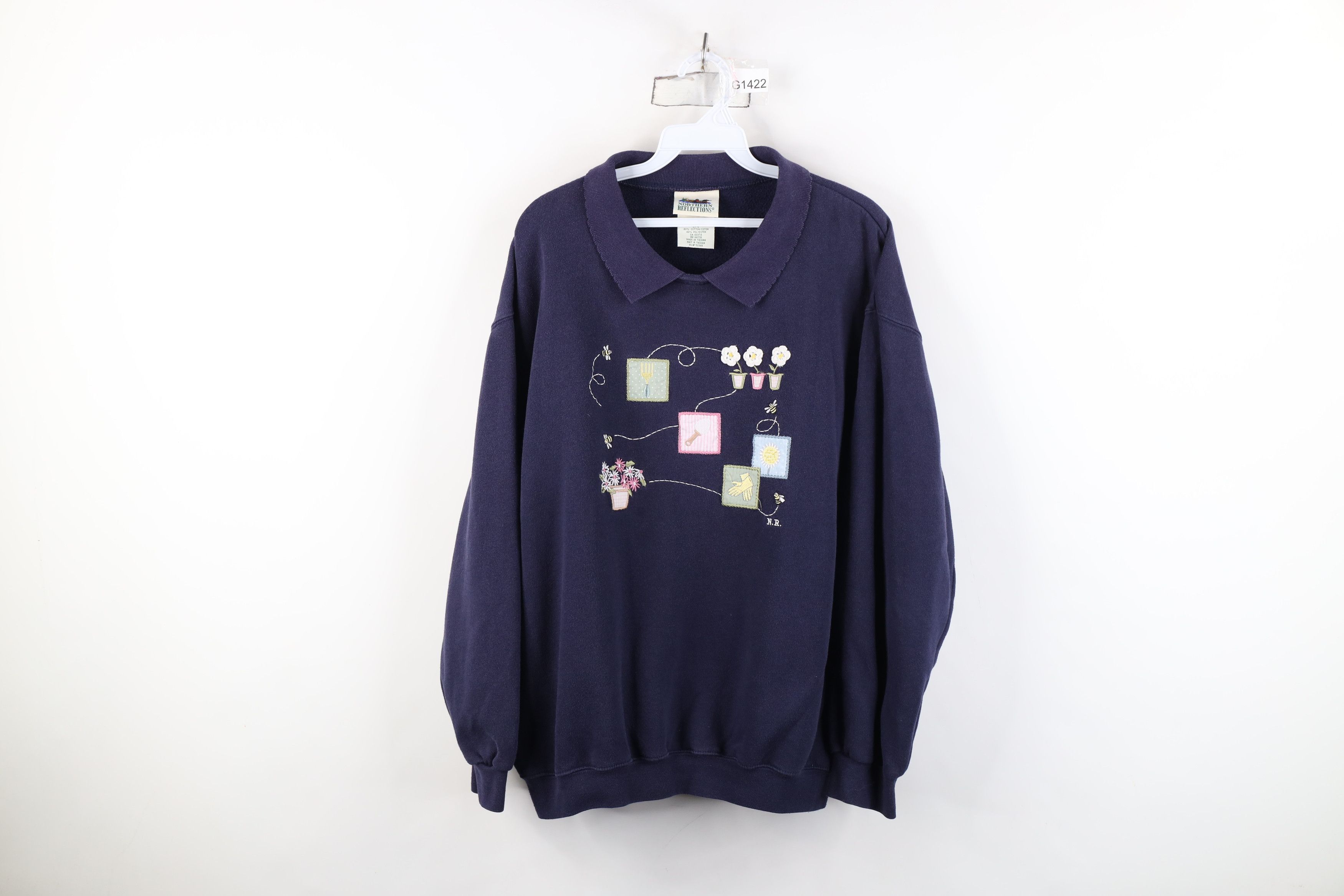 Vintage Vintage 90s Streetwear Garden Flower Collared Sweatshirt Size L / US 10 / IT 46 - 1 Thumbnail