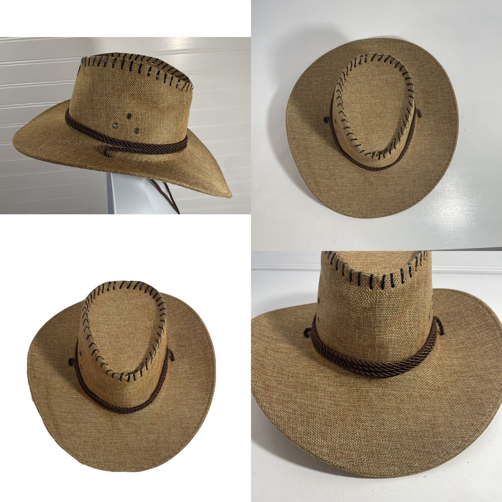 Vintage Womens Cowboy Hat Tweed Tan Adjustable Drawstring One Size Beige Casual Western 5 Panel Northwest (NWOT) New? Size ONE SIZE - 8 Thumbnail
