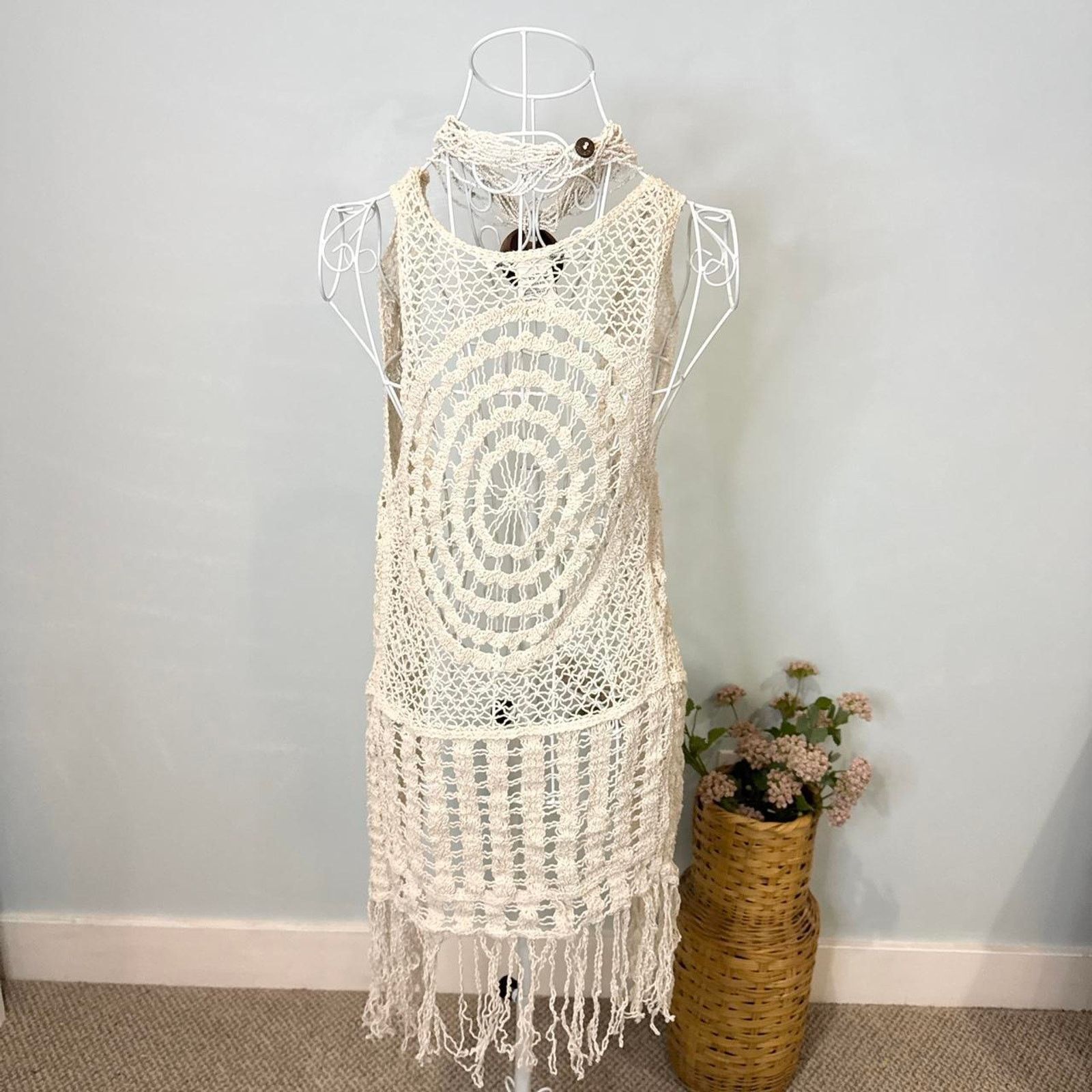 American Rag Cream vintage sheer embroidered lace vest crochet duster Size S / US 4 / IT 40 - 4 Thumbnail