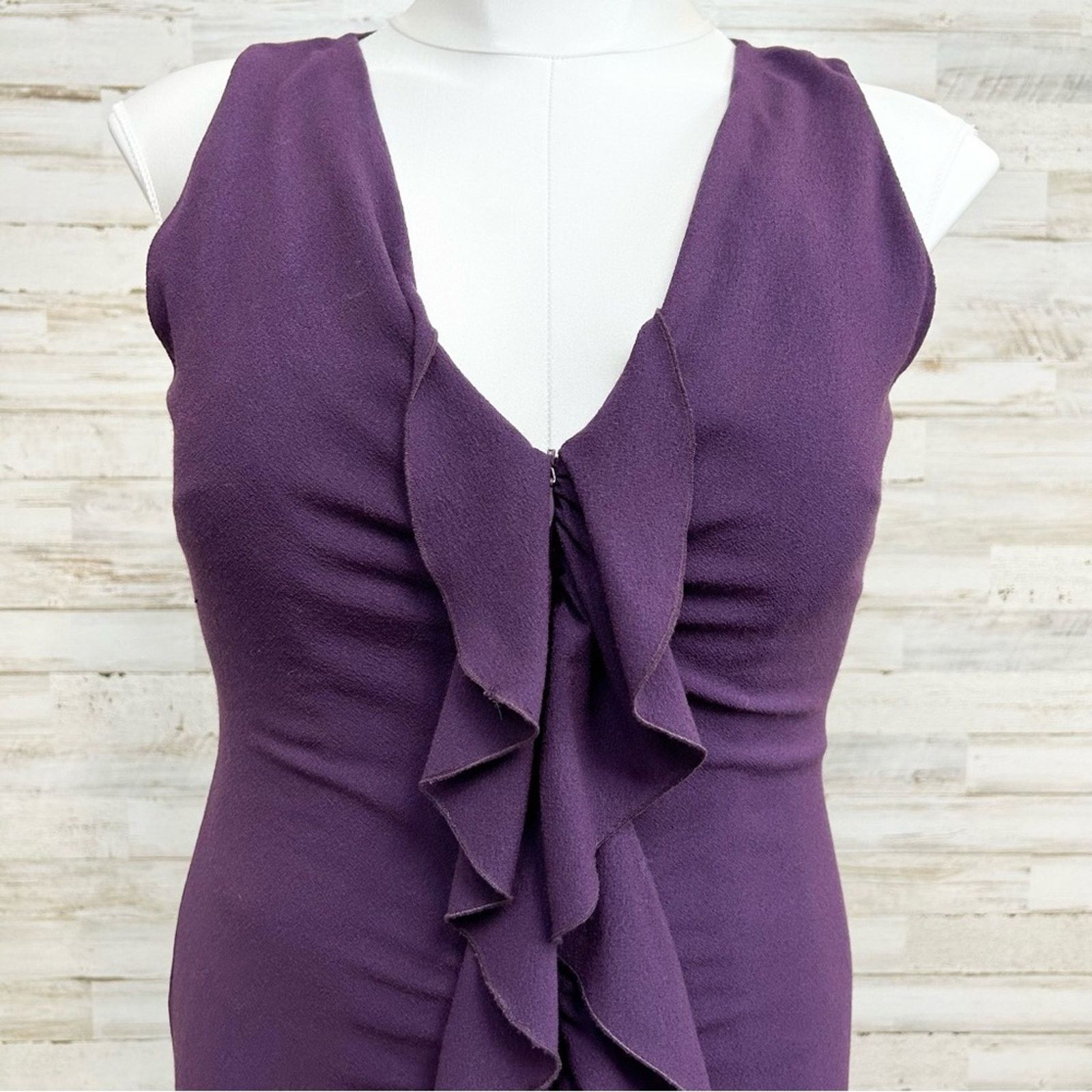 Elie Tahari Elie Tahari Ruffle Wool Blend Sheath Dress Size 8 Purple Size M / US 6-8 / IT 42-44 - 2 Thumbnail