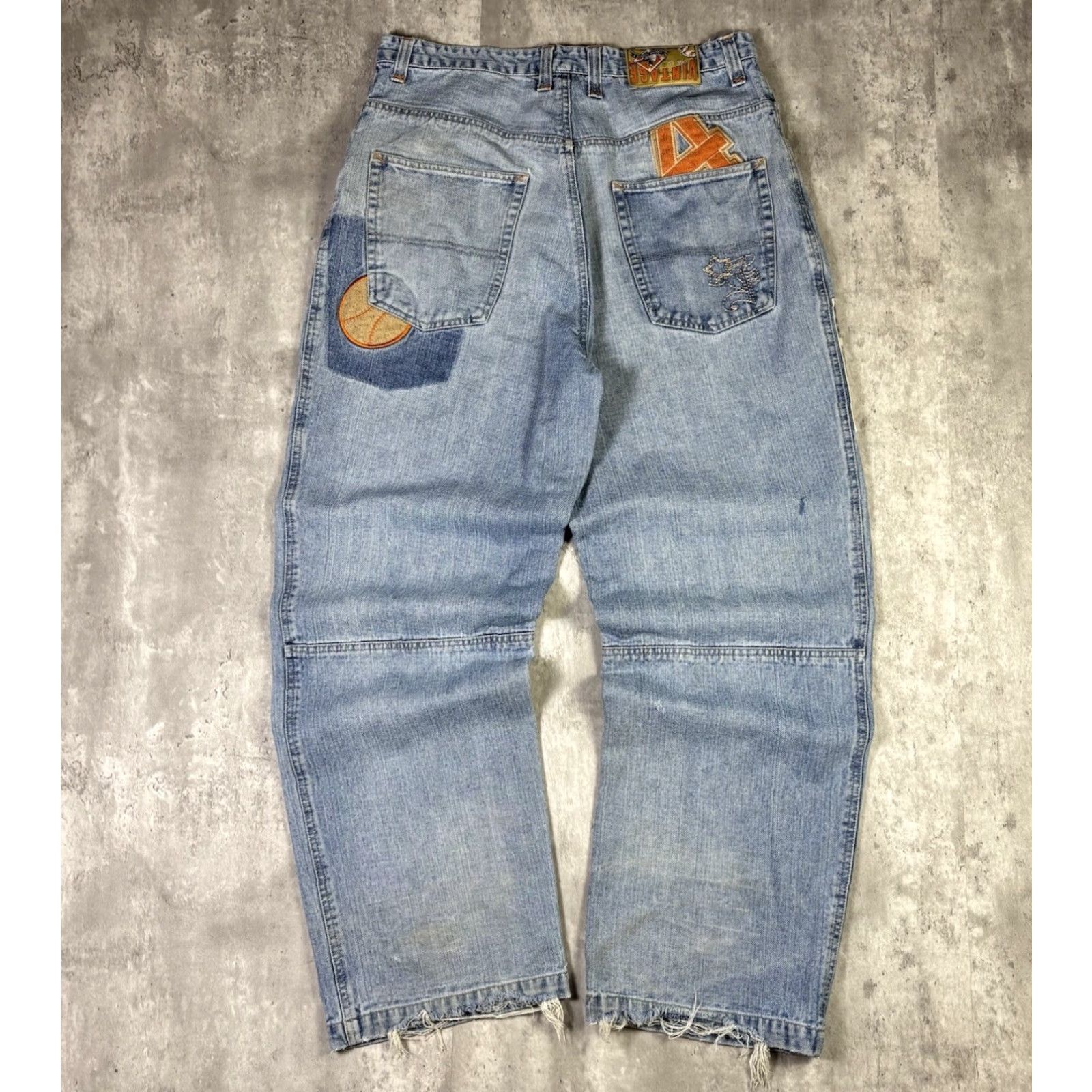 Denime VINTAGE First Team Jeans Patchwork Baseball Y2K Baggy Wide Leg Denim Adult 36x32 Blue Cotton Denim 80s Mens Jeans Size US 36 / EU 52 - 2 Thumbnail