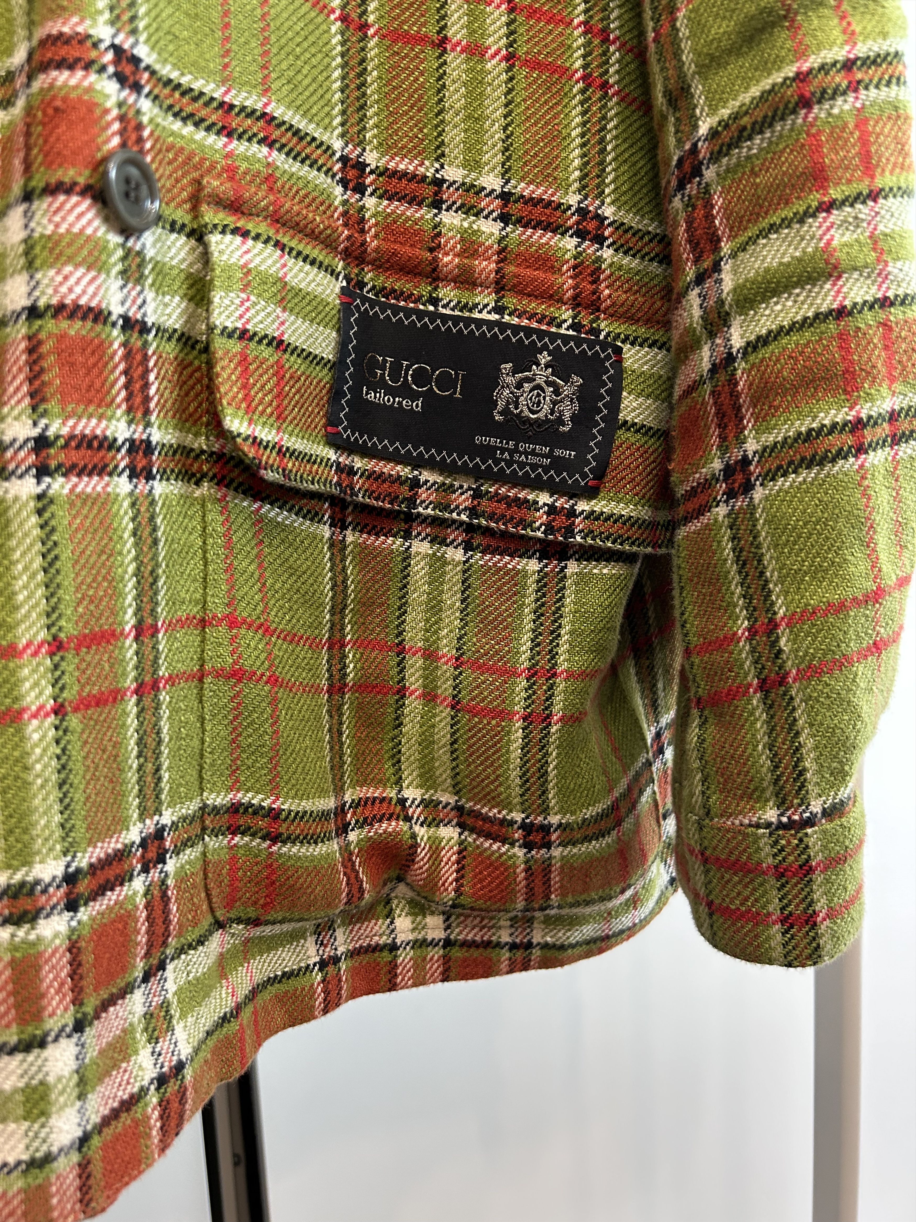 Gucci GUCCI Olive Tartan Double-Breasted Jacket Size US S / EU 44-46 / 1 - 6 Thumbnail