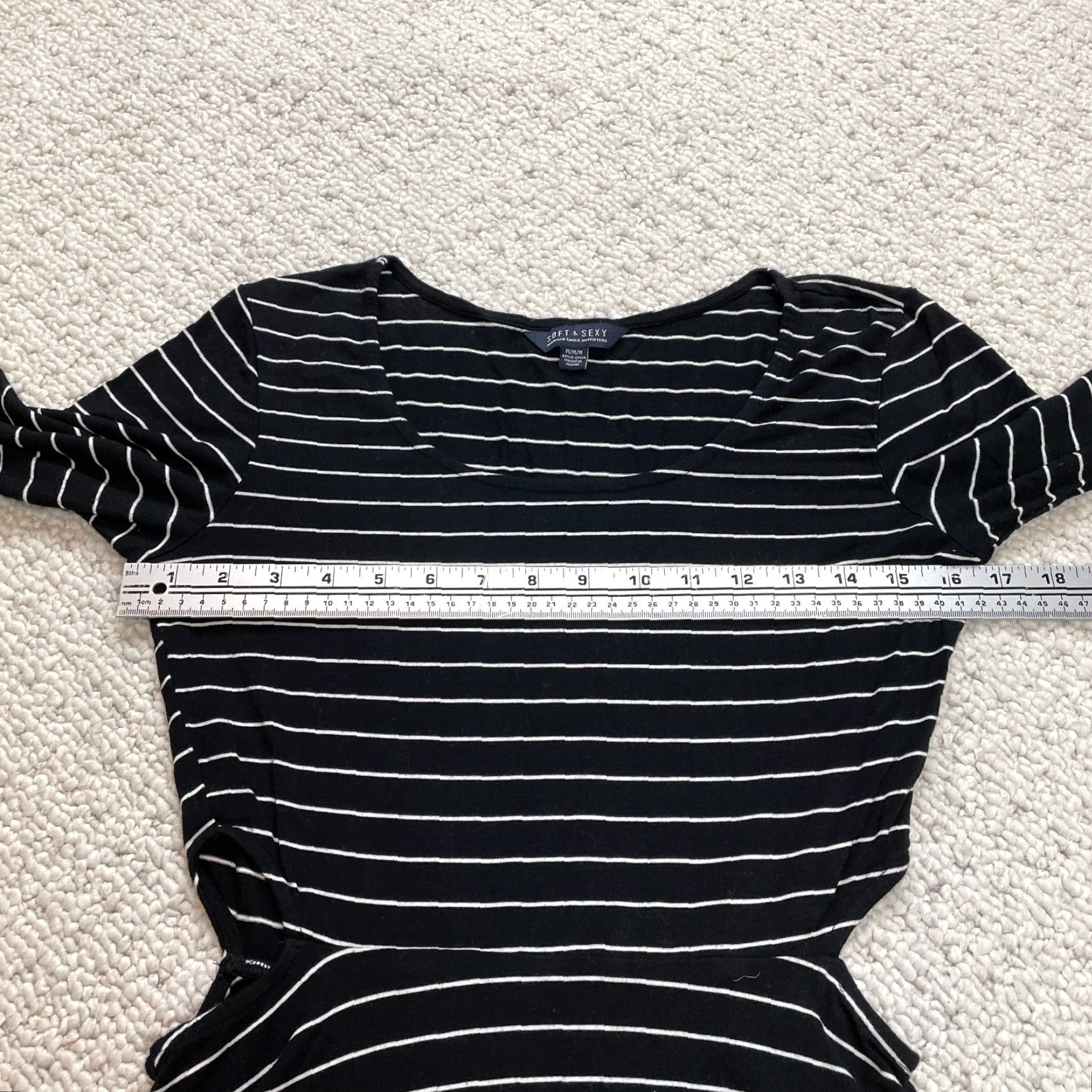 American Eagle Outfitters American Eagle Black Striped Long Sleeve Fit and Flare Medium Soft & Sexy Size M / US 6-8 / IT 42-44 - 5 Thumbnail