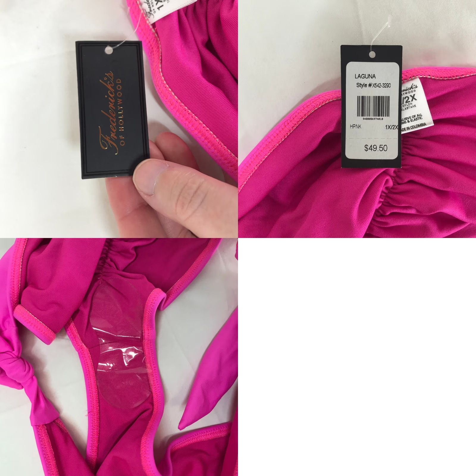 Vintage VINTAGE? No — (Original is not vintage) Frederick's of Hollywood Hot Pink Side Tie Ruched Bikini Bottom 1X/2X NWT Size 40" / US 18 - 8 Thumbnail