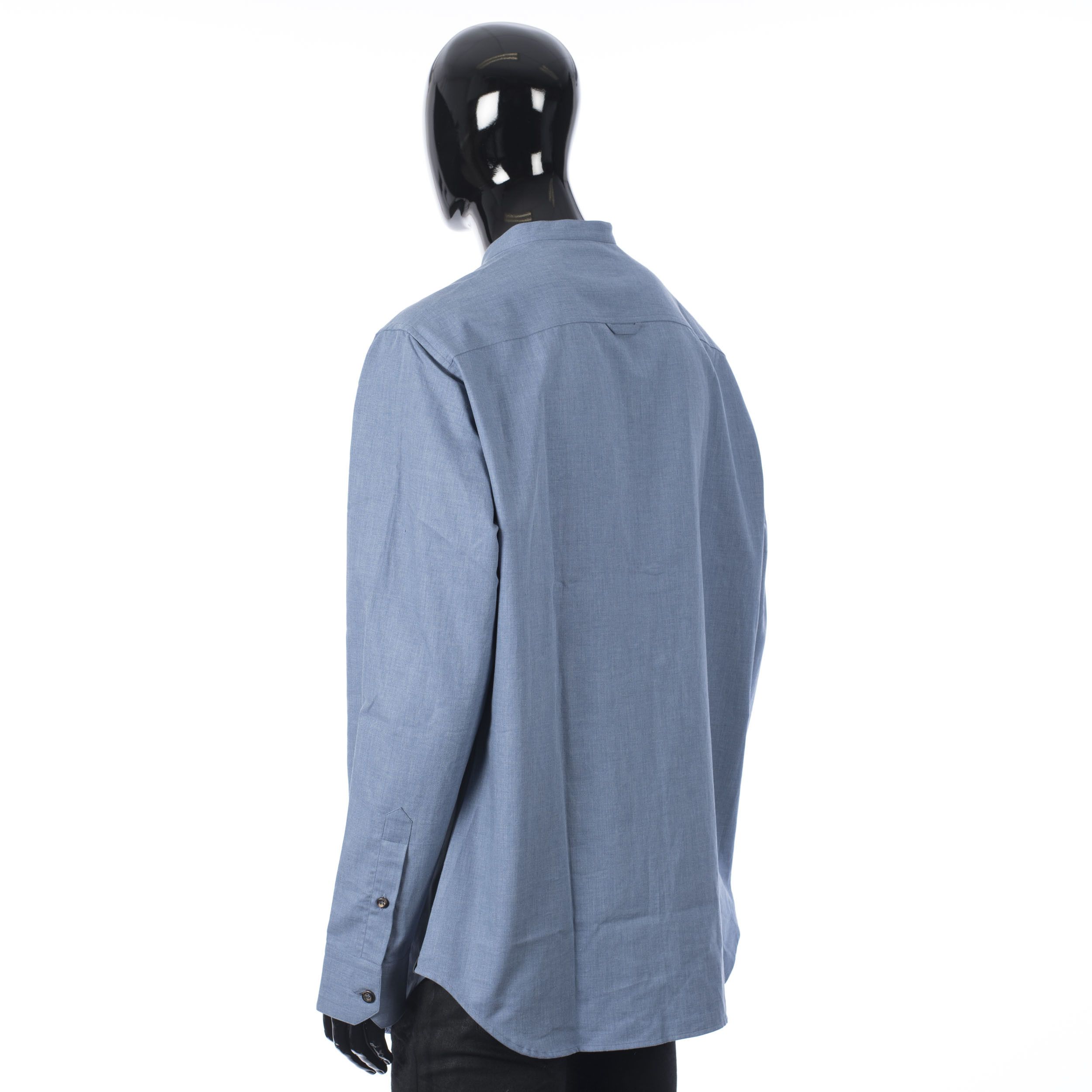 Brioni Mandarin Collar Shirt In Blue Cotton Size US XS / EU 42 / 0 - 4 Thumbnail