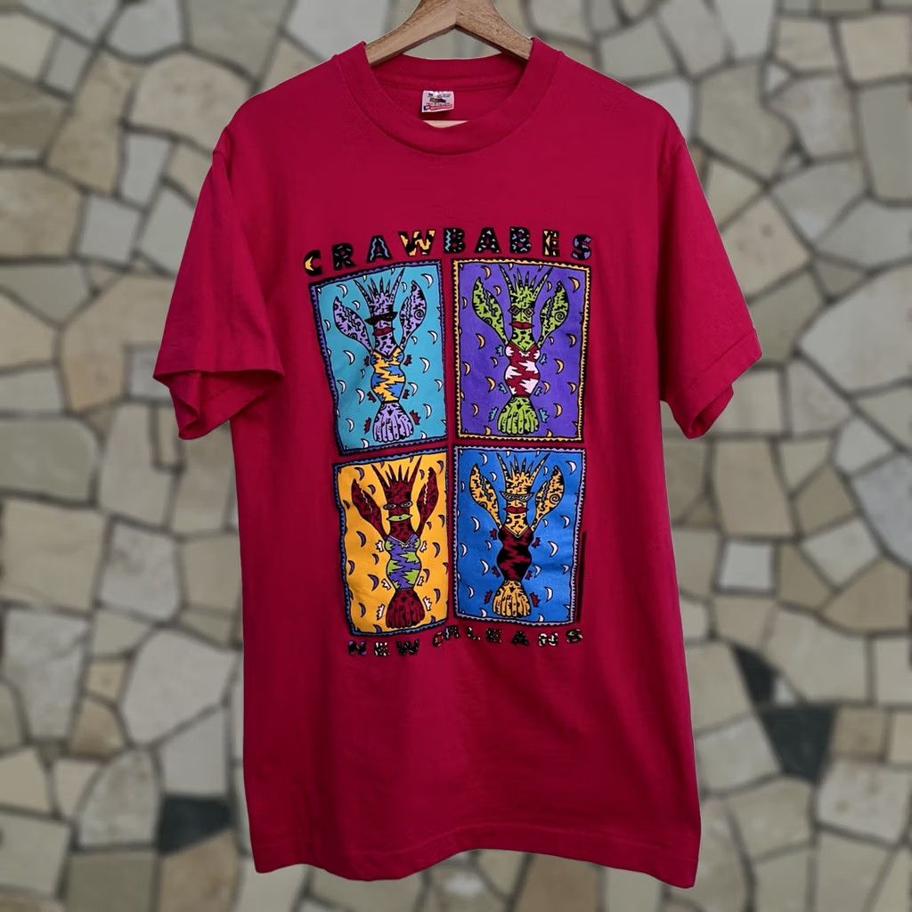 Fruit Of The Loom VINTAGE Crawbabes New Orleans T-Shirt Medium Pink 90s Tee USA Made Size US M / EU 48-50 / 2 - 1 Thumbnail