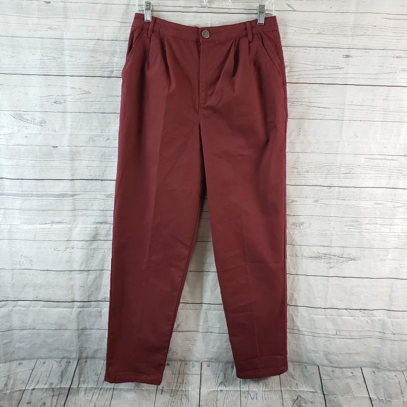 Asos ASOS Womens Pants, 6, High Rise Chino, Red, Cotton Blend, Tapered Leg, 28.5 Inseam, Regular, Brick Red, Womens Size 28" / US 6 / IT 42 - 2 Thumbnail