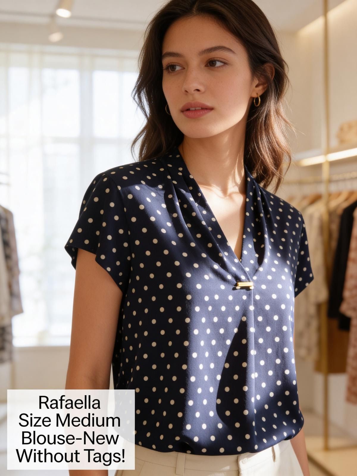 Other Rafaella Medium Navy Blue Polka Dot Blouse - New WithoutTags Size M / US 6-8 / IT 42-44 - 2 Thumbnail