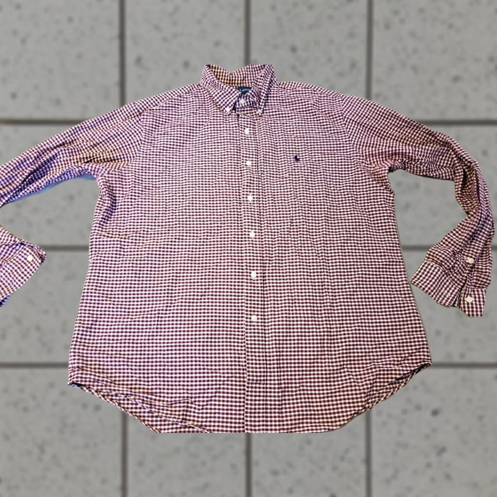 Polo Ralph Lauren Polo Ralph Lauren Dress Shirt Mens XL Custom Fit Burgundy Button Cotton Size 46R - 1 Thumbnail