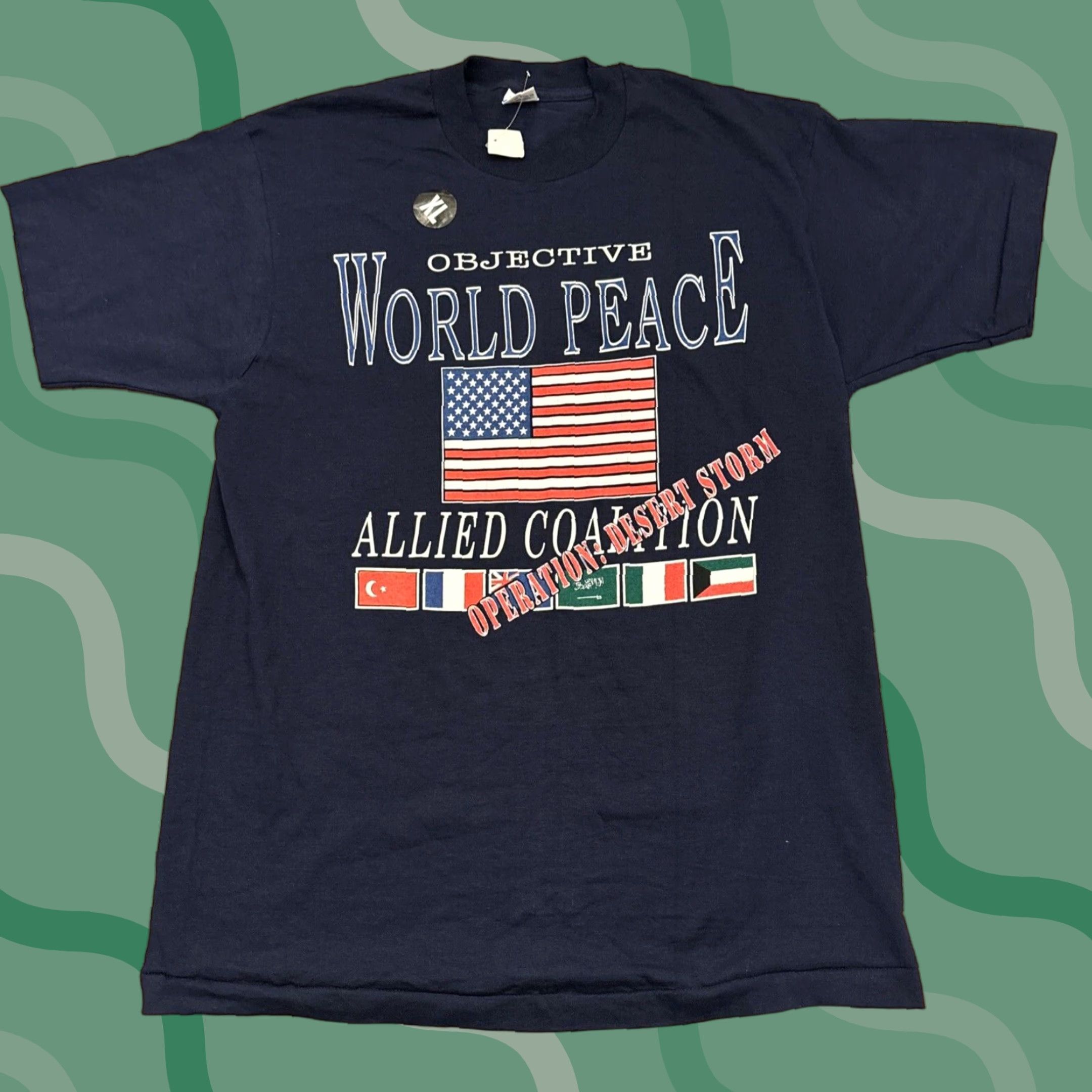 Fruit Of The Loom VINTAGE Objective World Peace Allied Coalition Operation Desert Storm T-Shirt XL Men Blue 90s Peace Storm; Fruit of the Loom" Size US XL / EU 56 / 4 - 1 Thumbnail