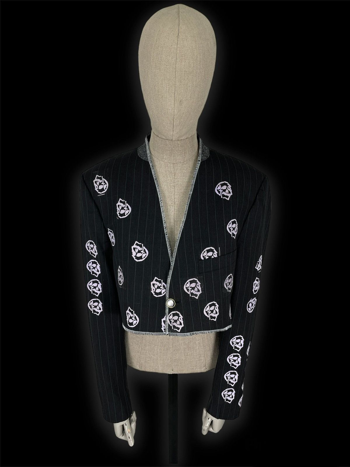 Yves Saint Laurent VTG SAINT LAURENT Wool YSL Logo Skulls Blazer Cropped Jacket Size 52L - 13 Thumbnail