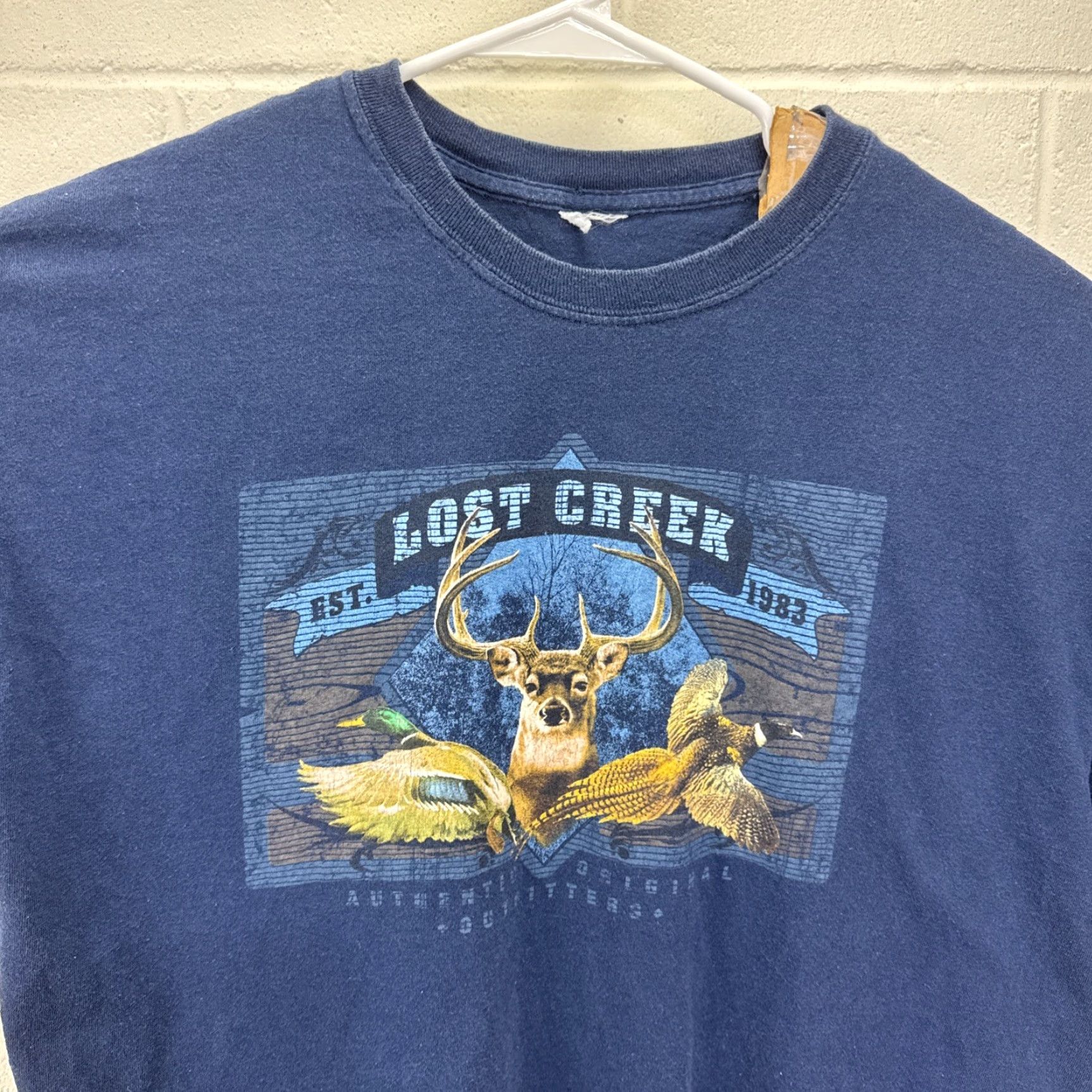 Vintage Vintage Lost Creek Outfitters Deer Duck Pheasant Hunting T Shirt Size XL Blue Size US XL / EU 56 / 4 - 6 Thumbnail