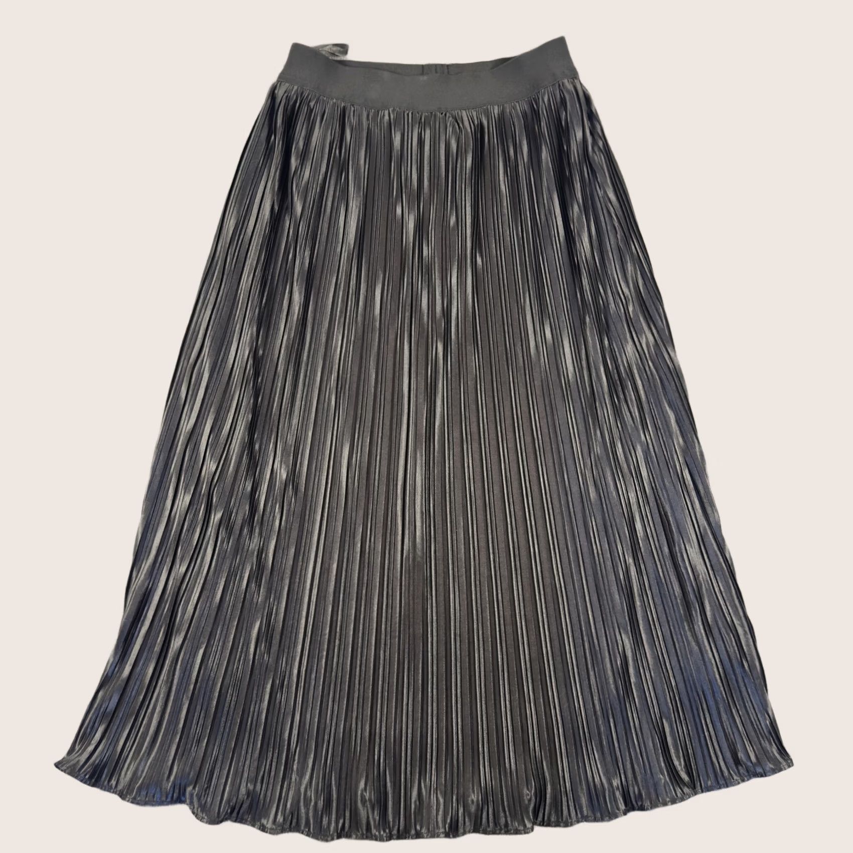 Vintage SHE + SKY Skirt Womens Small Black Pleated Satin Elastic Waist Midi Pull On Size 28" / US 6 / IT 42 - 1 Thumbnail