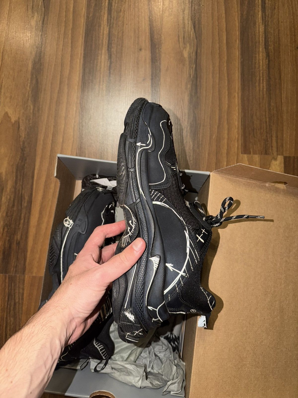 Balenciaga Balenciaga Triples Logotype Black White Size US 13 / EU 46 - 8 Thumbnail