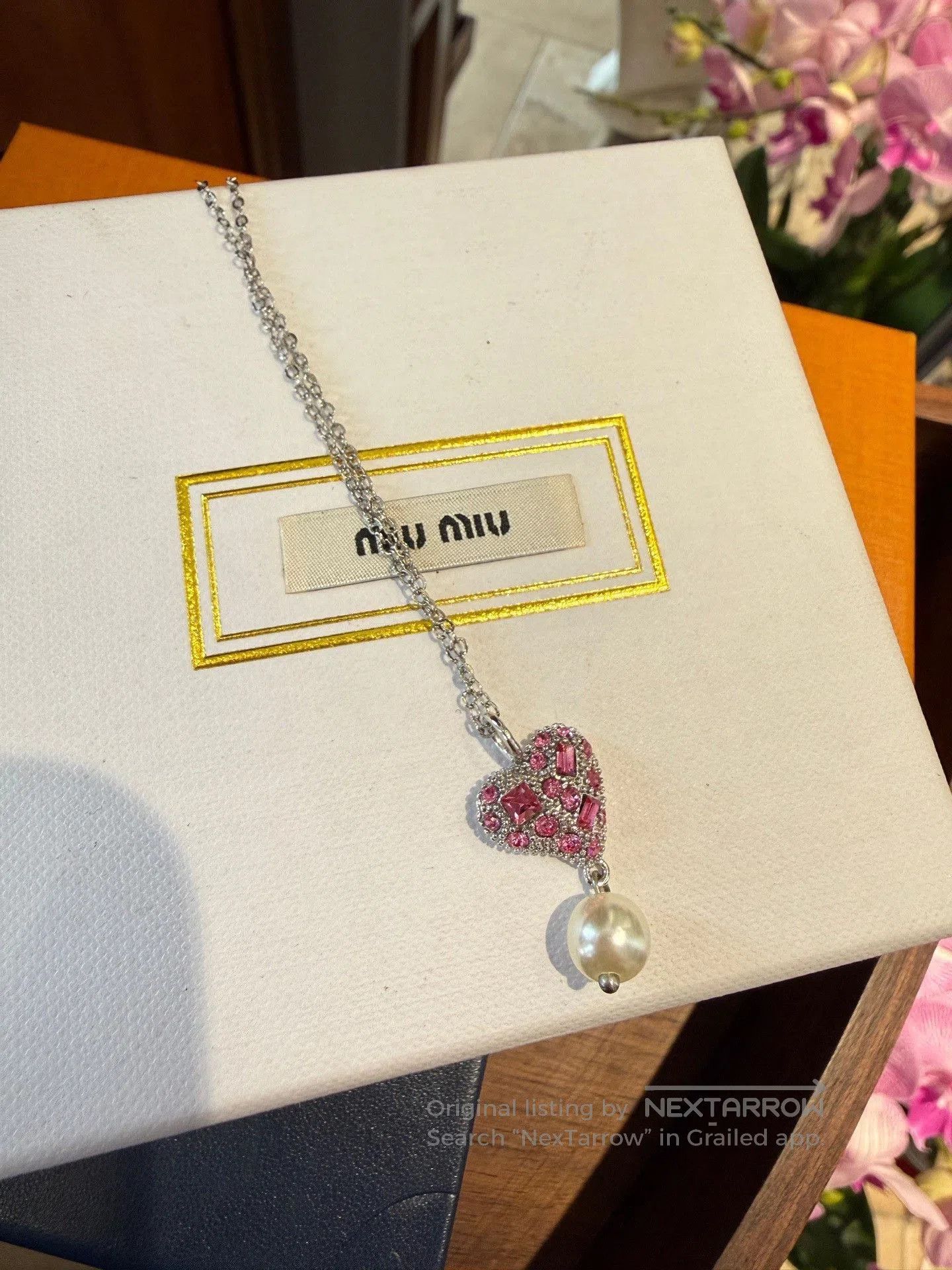 Miu Miu Miu Miu Heart Pearl Pendant Necklace. Size ONE SIZE - 1 Thumbnail