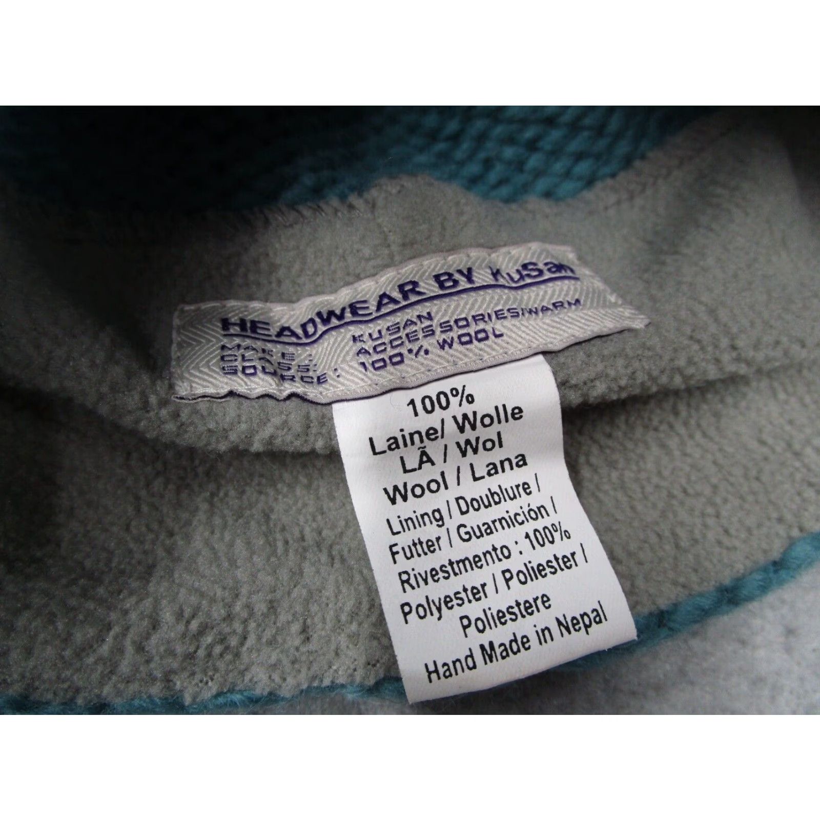 Vintage Kusan Beanie Hat Womens One Blue Wool Pom Wool Ski Hand Made in Nepal Size ONE SIZE - 5 Thumbnail