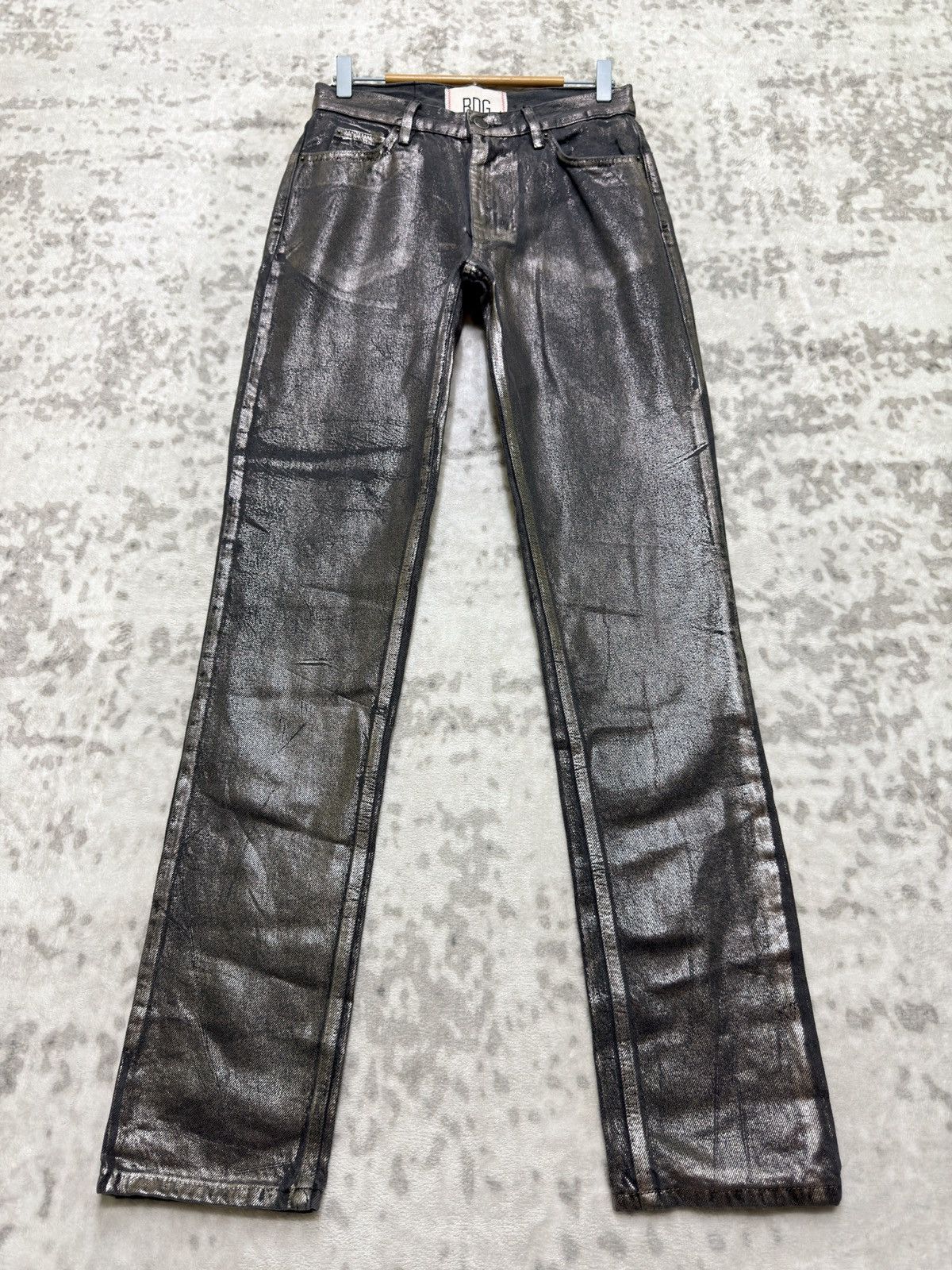 5351 POUR LES HOMMES BDG Metallic Coated Black Skinny Jeans Y2K Futuristic Punk Size US 28 / EU 44 - 1 Thumbnail