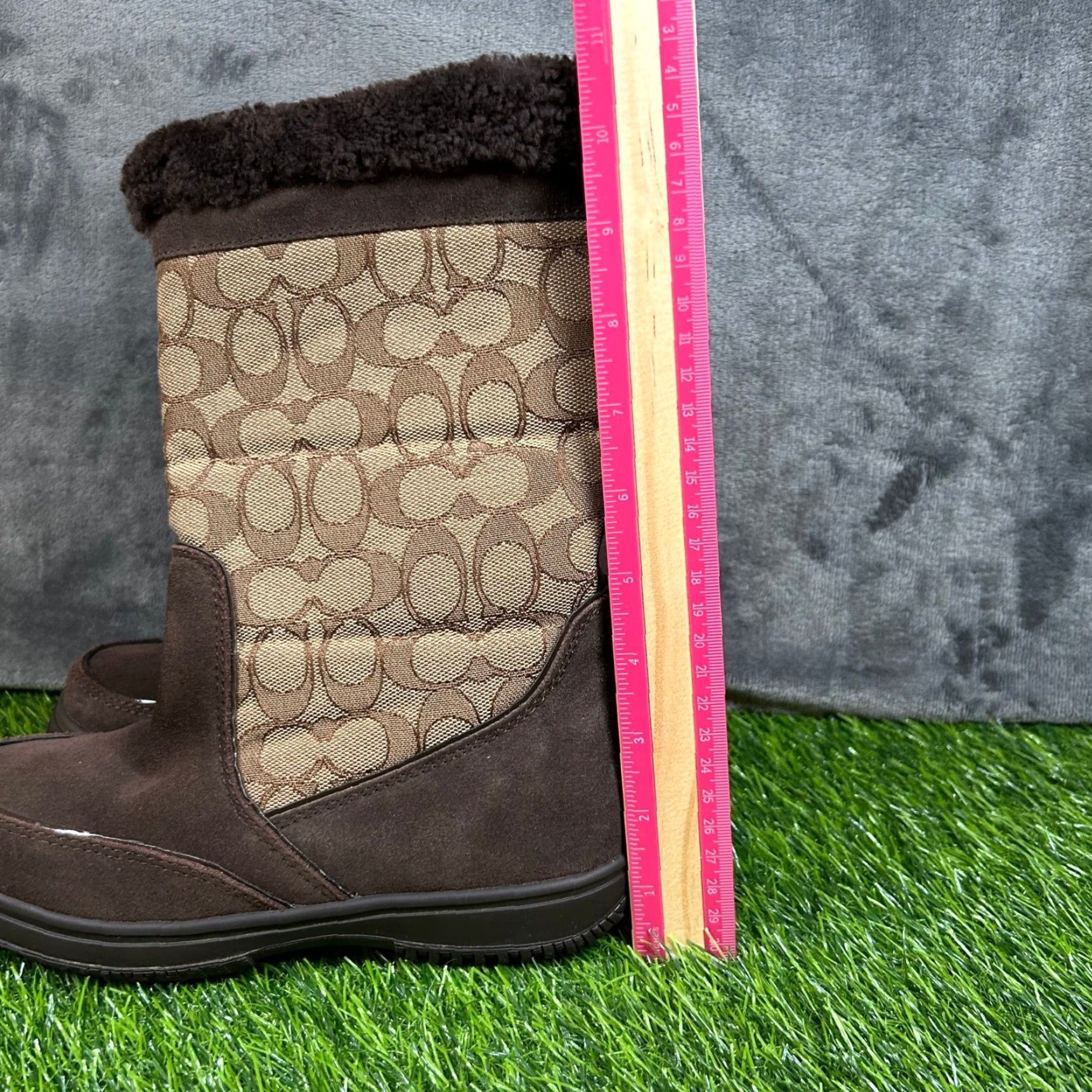Coach COACH Sherman Signature Brown Suede Fur Mid-Calf Boots Women's Winter 5.5 B Size US 6 / IT 36 - 7 Thumbnail