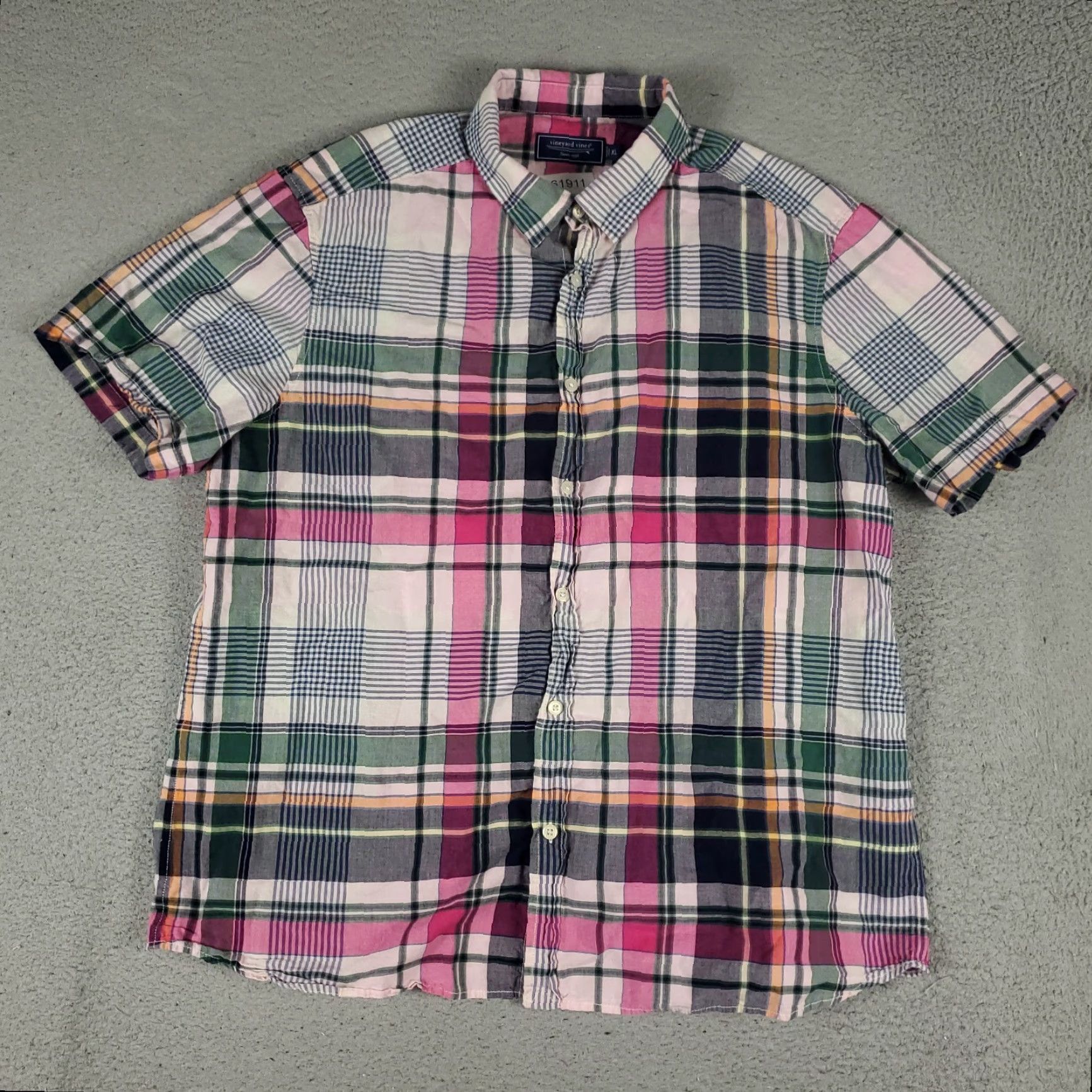 Vineyard Vines Vineyard Vines Shirt XL Pink Plaid Short Sleeve Button-Up Cotton Casual Preppy Classic Mens Size US XL / EU 56 / 4 - 2 Thumbnail