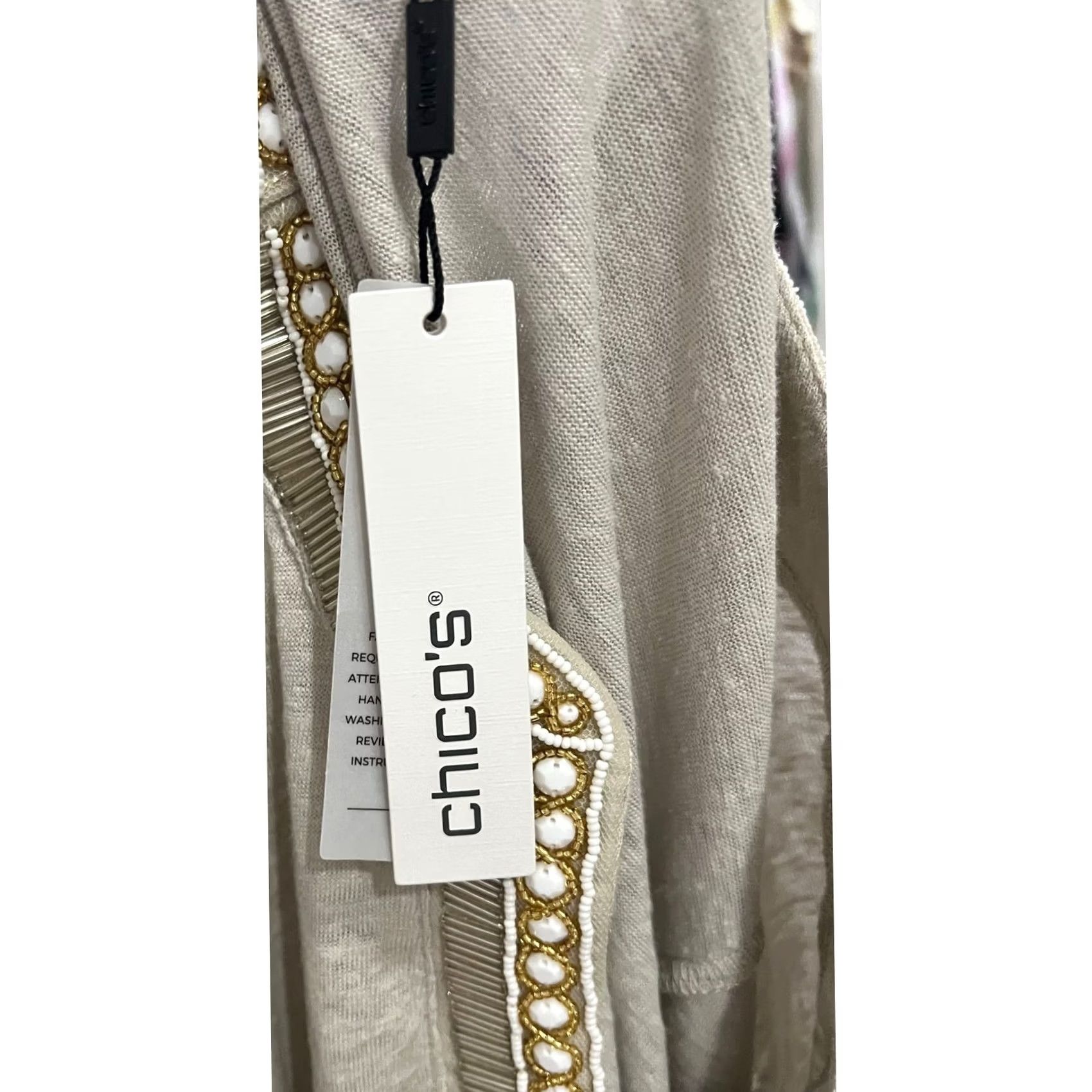 Vintage VINTAGE Chico’s Blouse 3 XL Linen Tunic Beaded Split Neck 3/4 Sleeve Top Beige Mens? Size XL / US 12-14 / IT 48-50 - 7 Thumbnail
