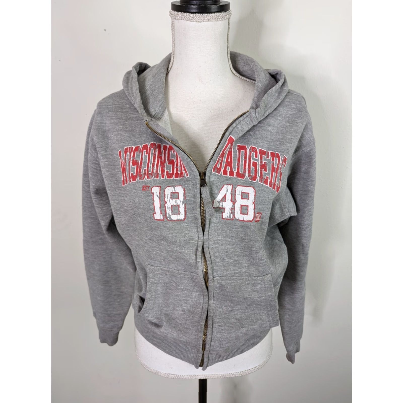 NCAA VINTAGE Wisconsin Badgers Sweatshirt Women's L Full Zip Gray Hoodie NCAA Size L / US 10 / IT 46 - 2 Thumbnail